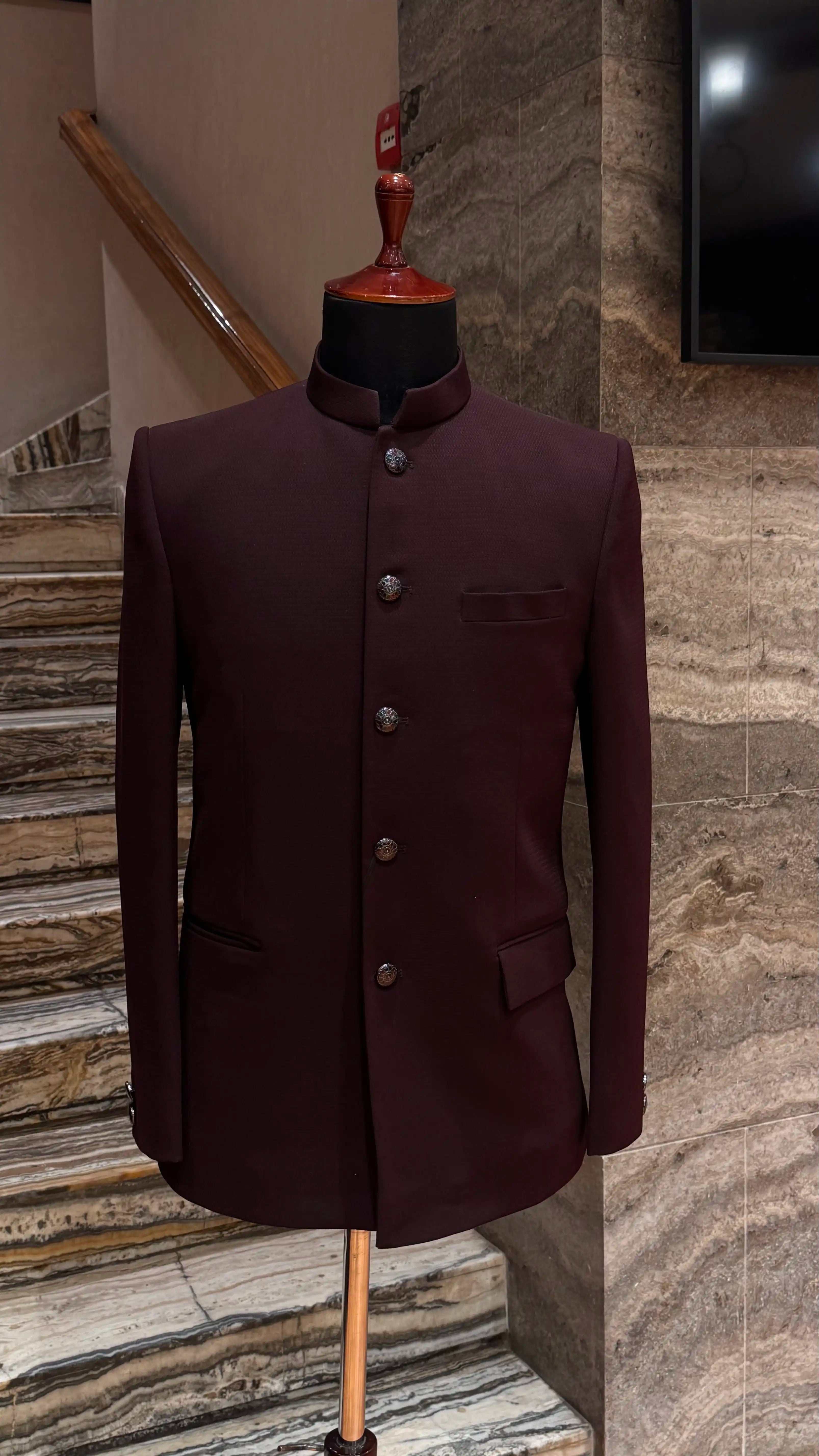 Wine bandhgala with self work