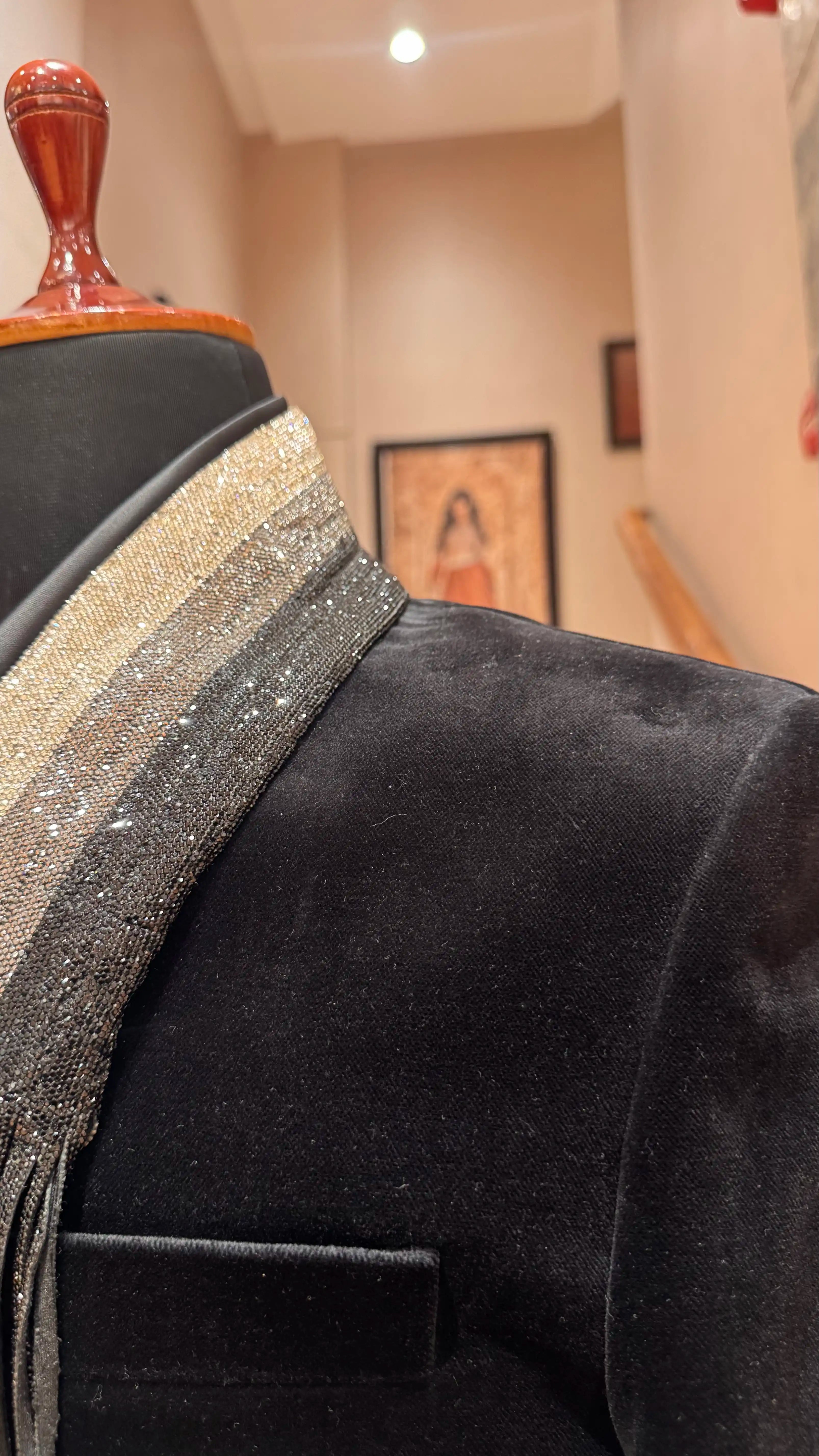 Black velvet collar work bandhgala