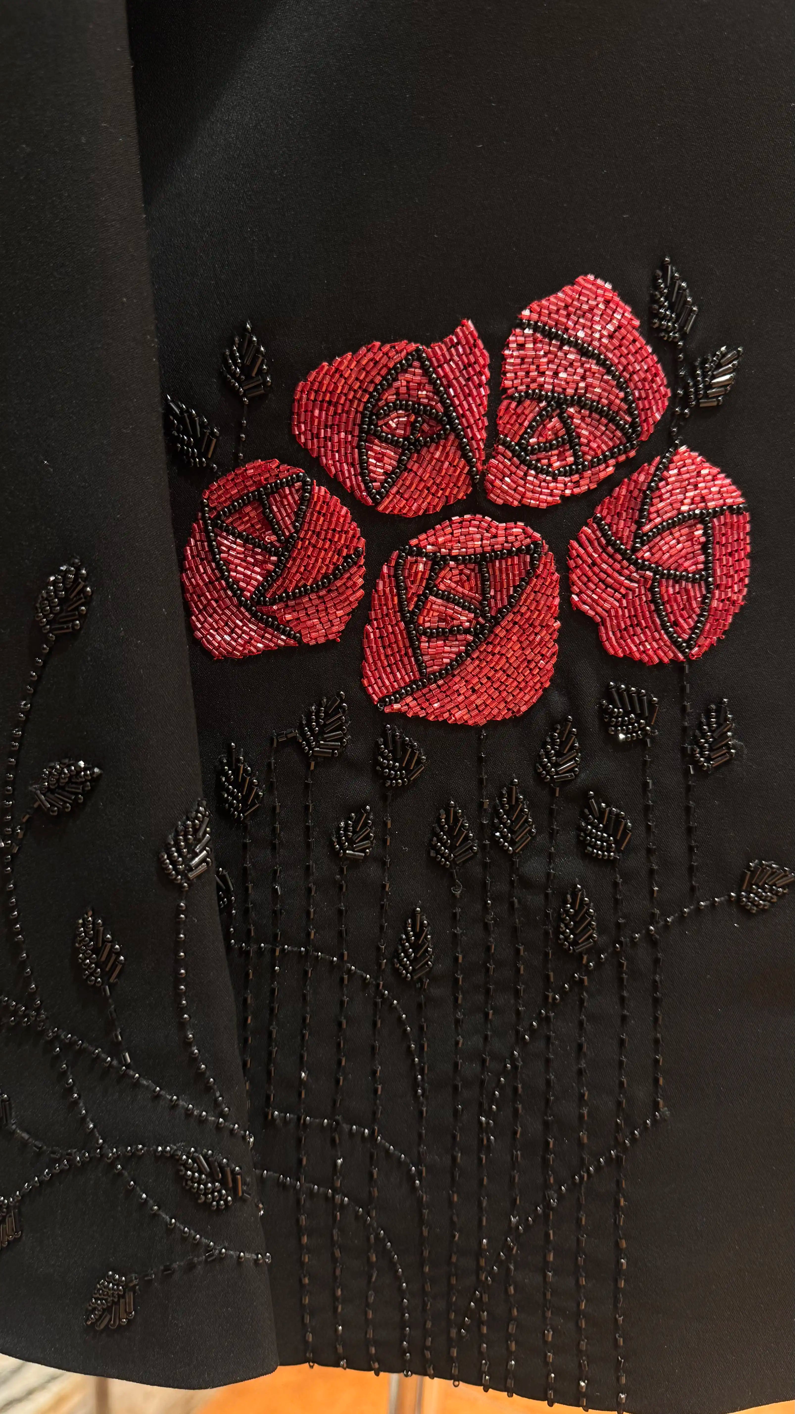 Black bandhgala with red floral motif