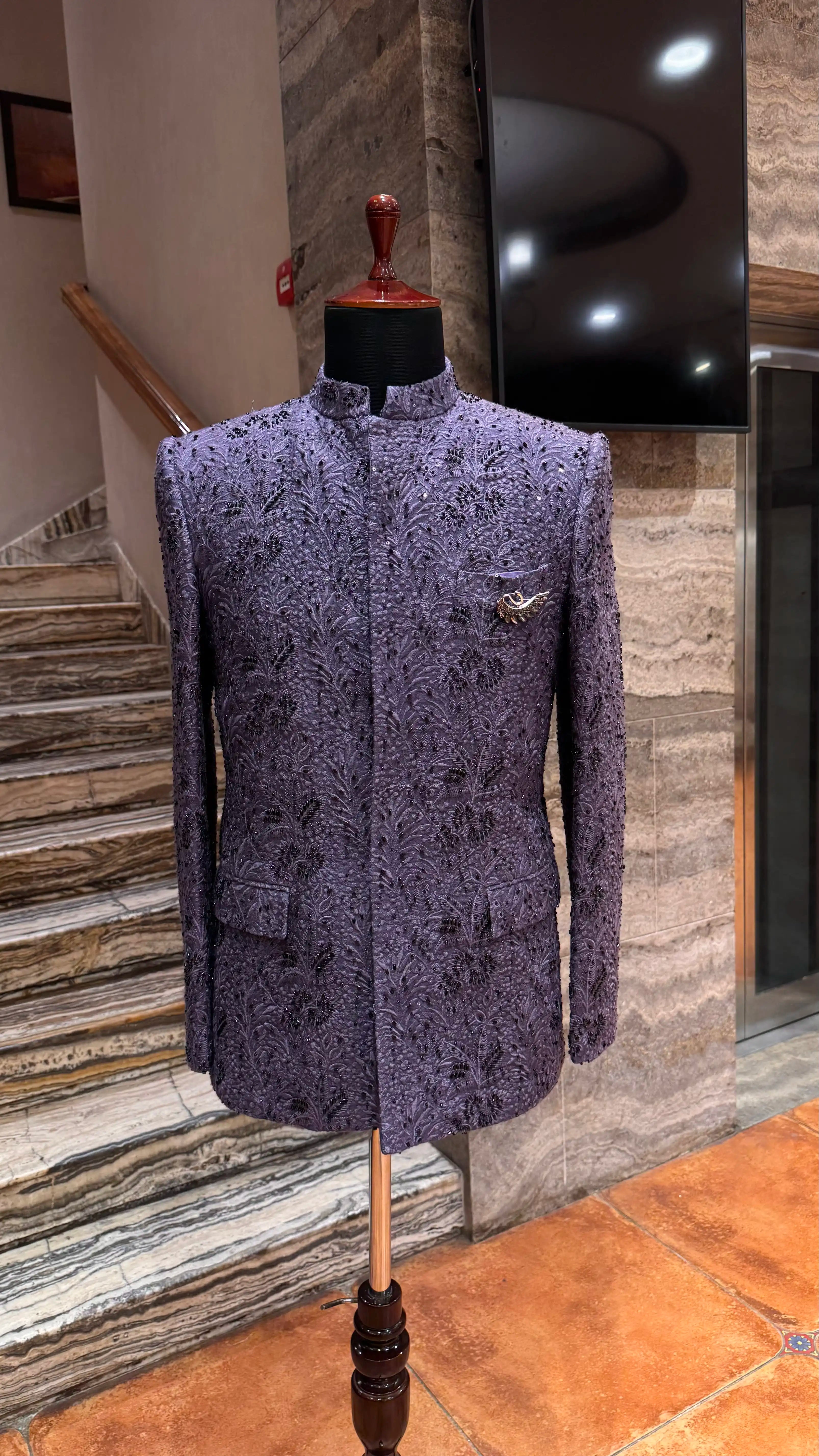 Purple bandhgala with self work