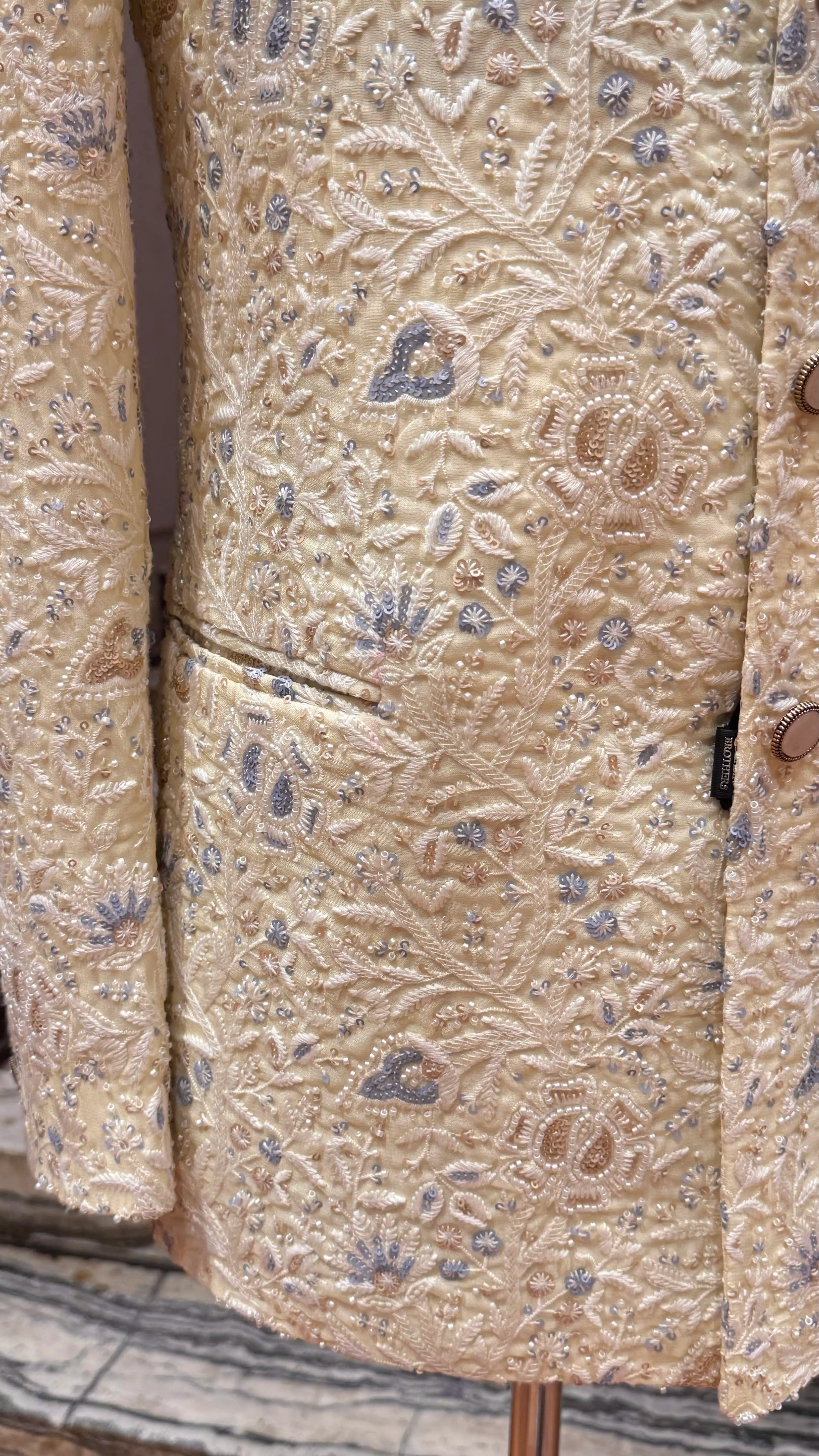 Lemon color bandhgala with embroidery