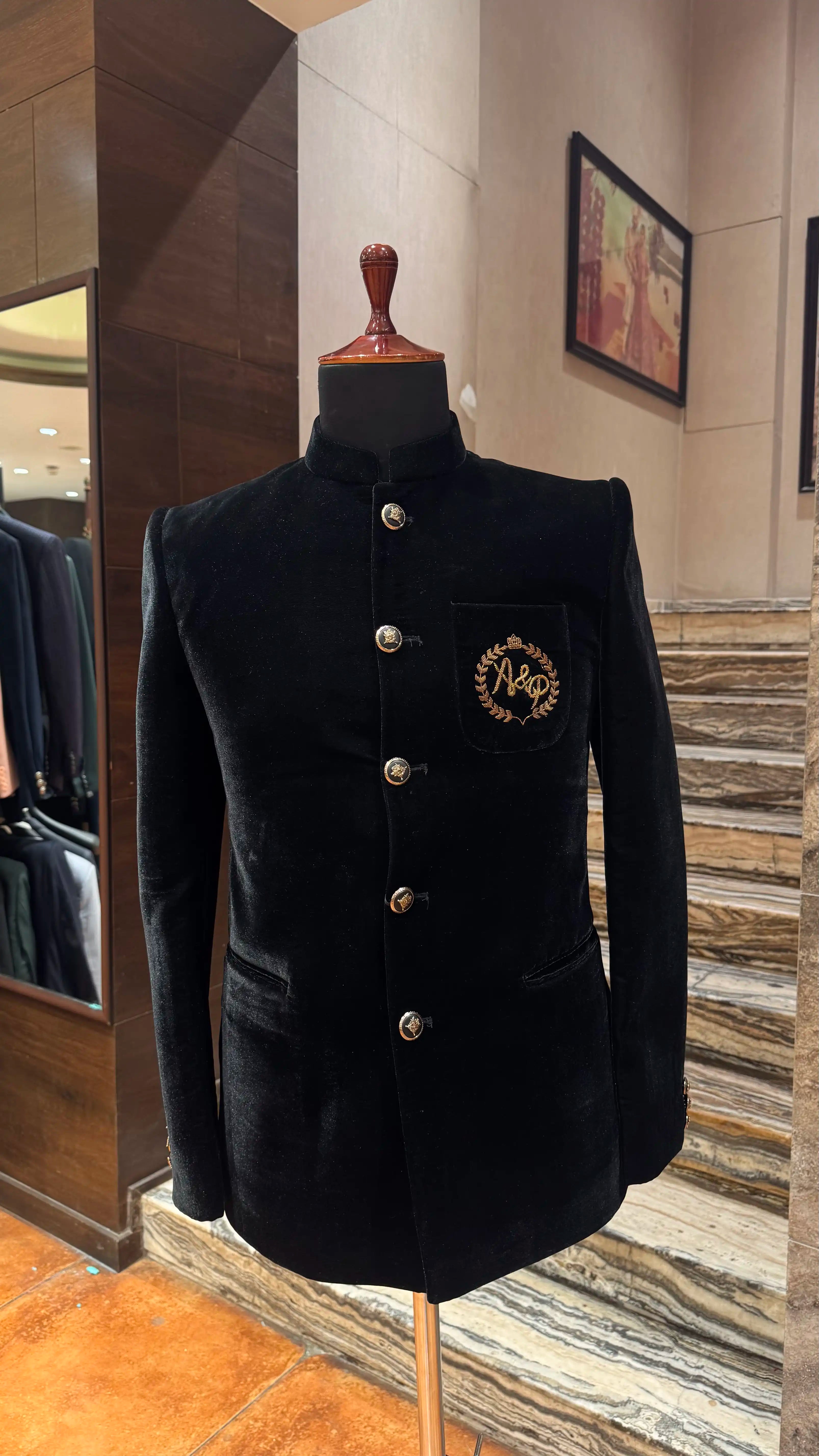 Black gold embroidered bandhgala