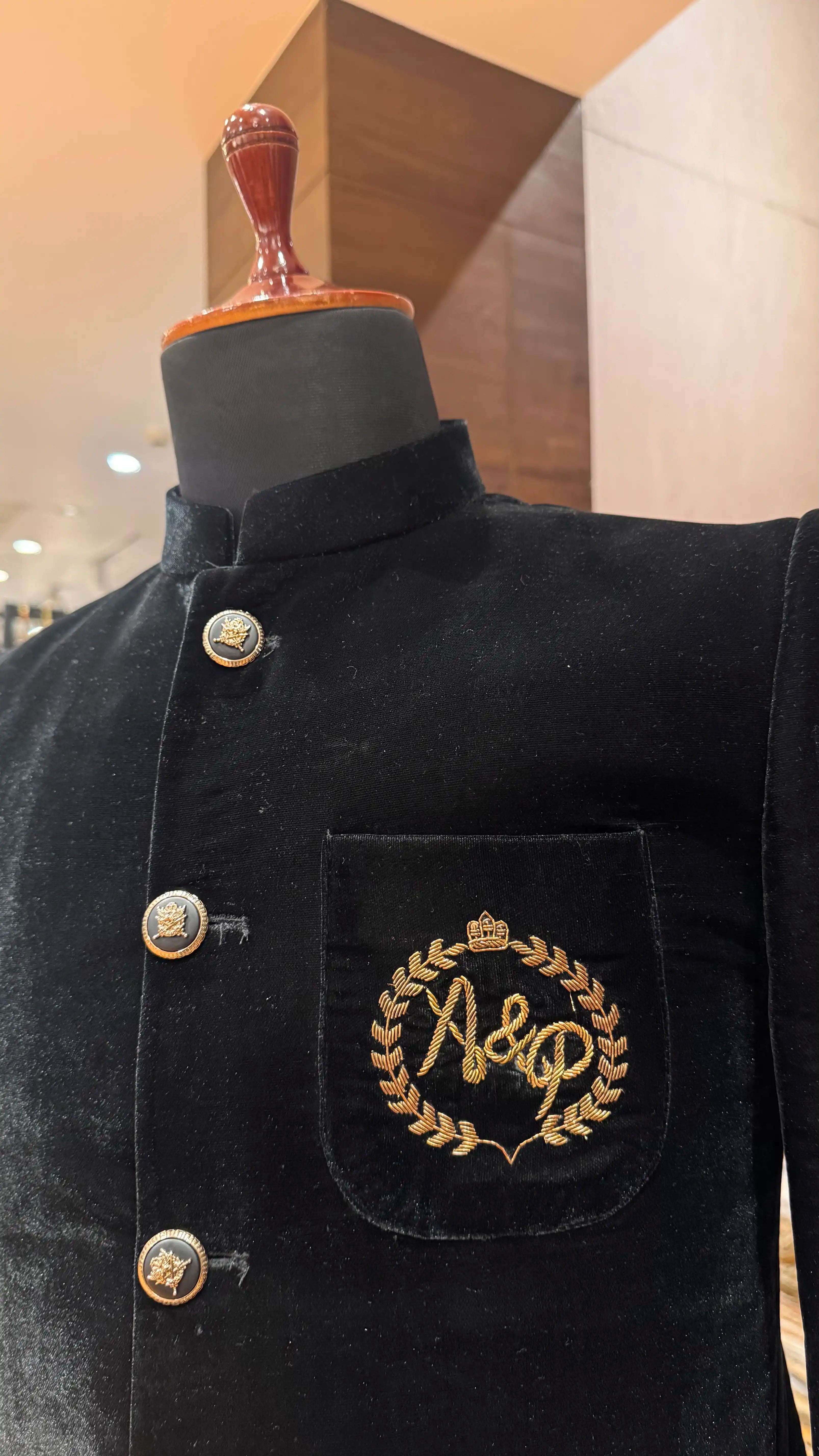 Black gold embroidered bandhgala