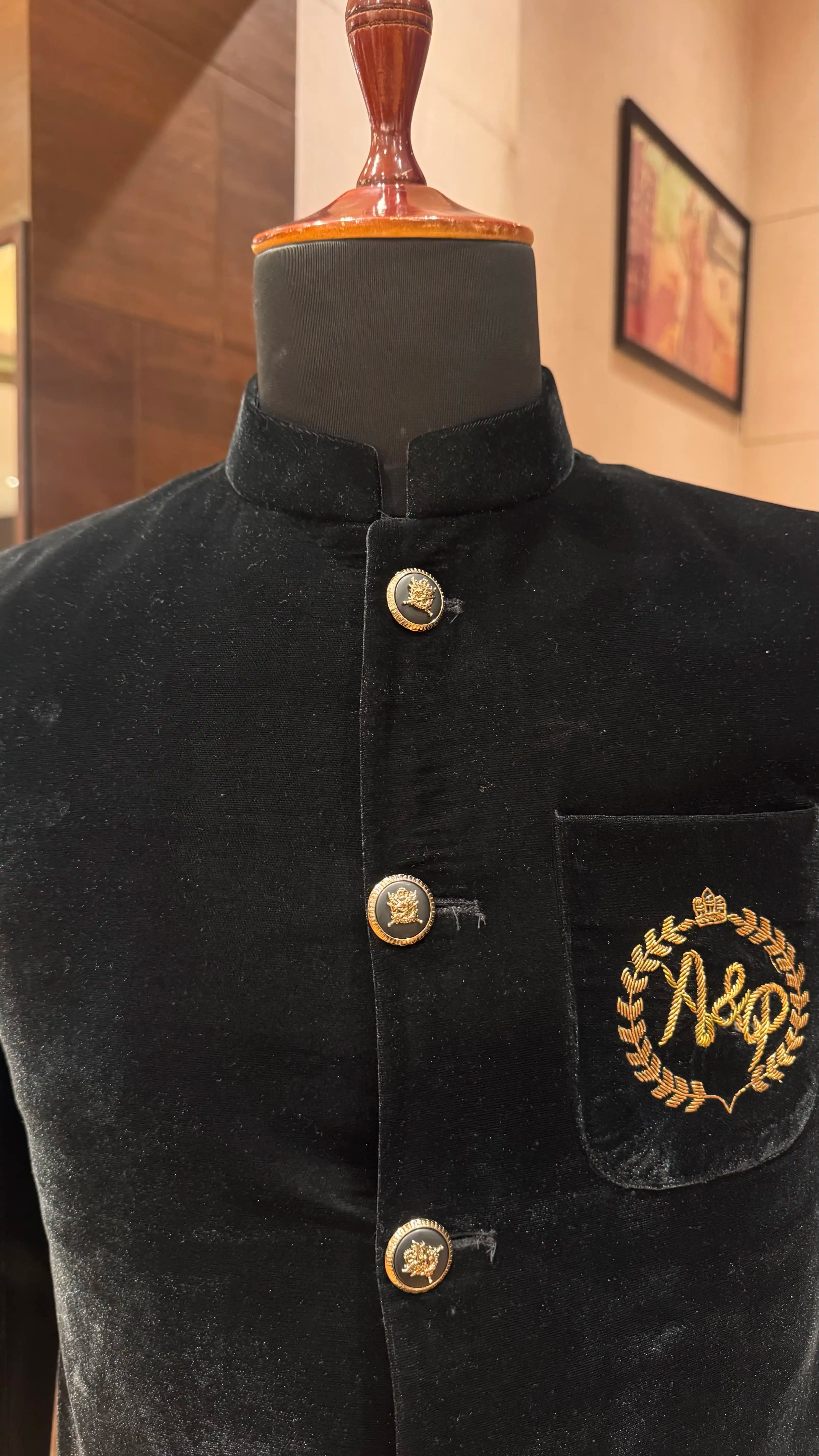 Black gold embroidered bandhgala