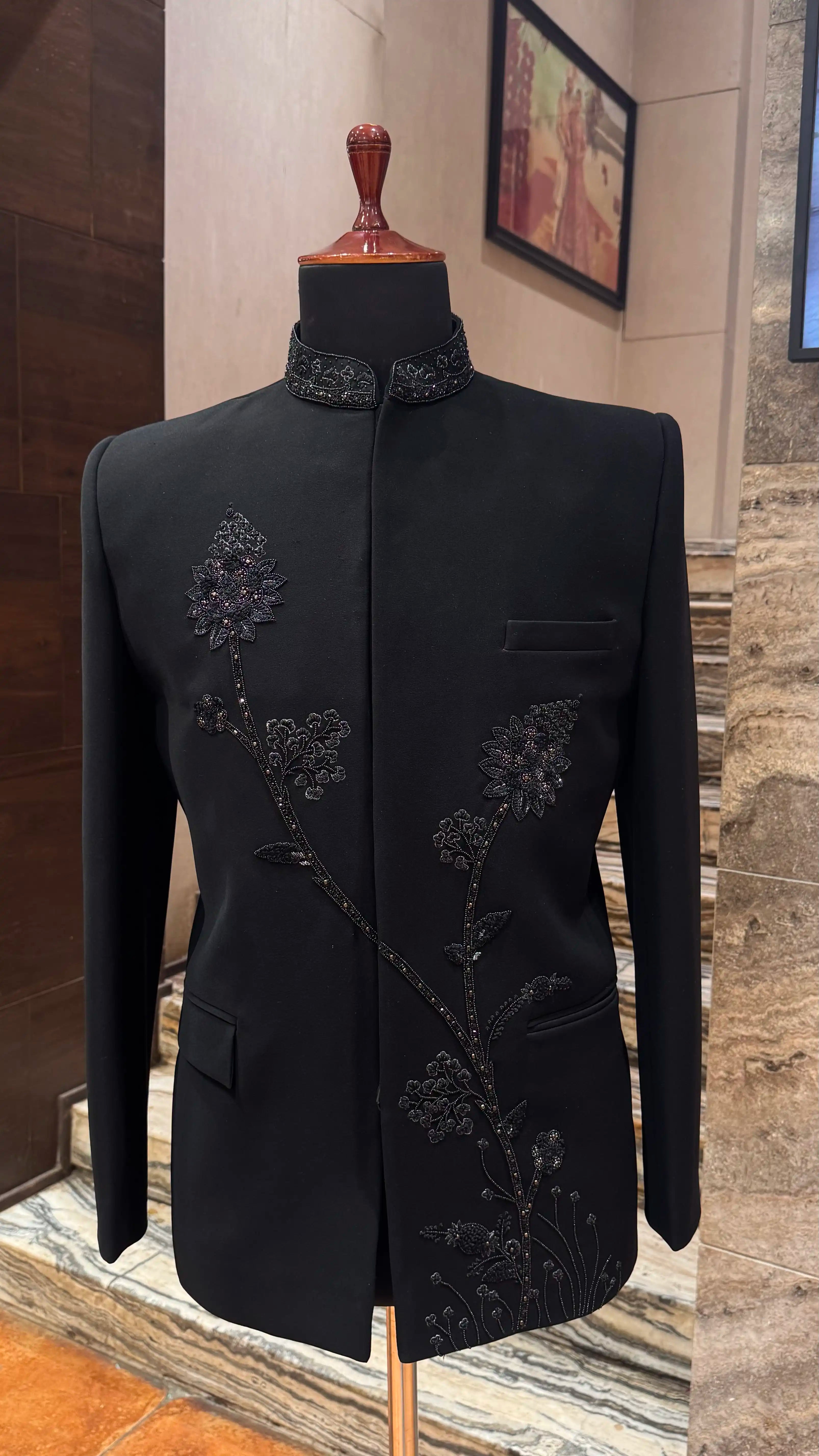 Black tone to tone embroidery bandhgala