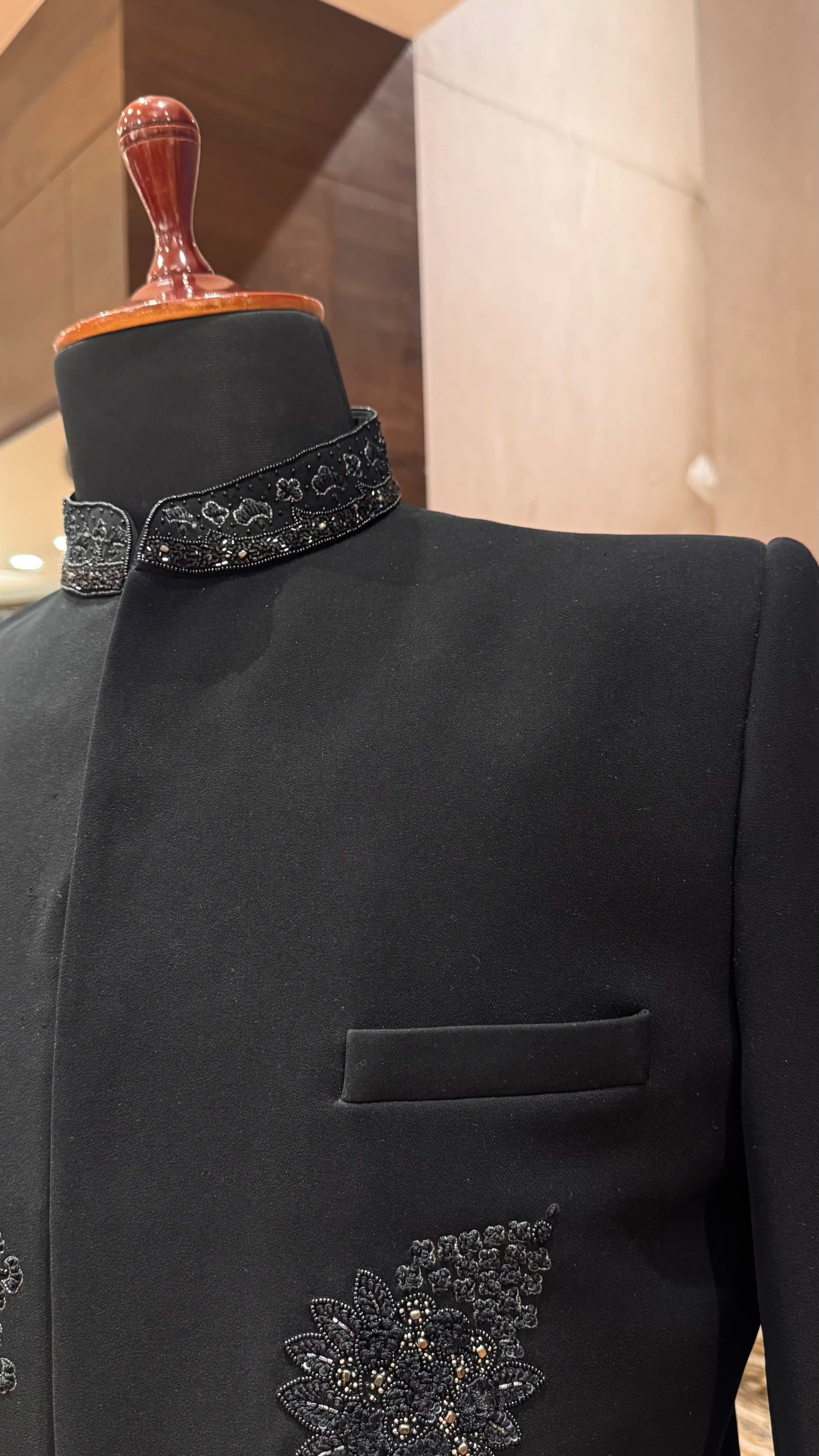 Black tone to tone embroidery bandhgala