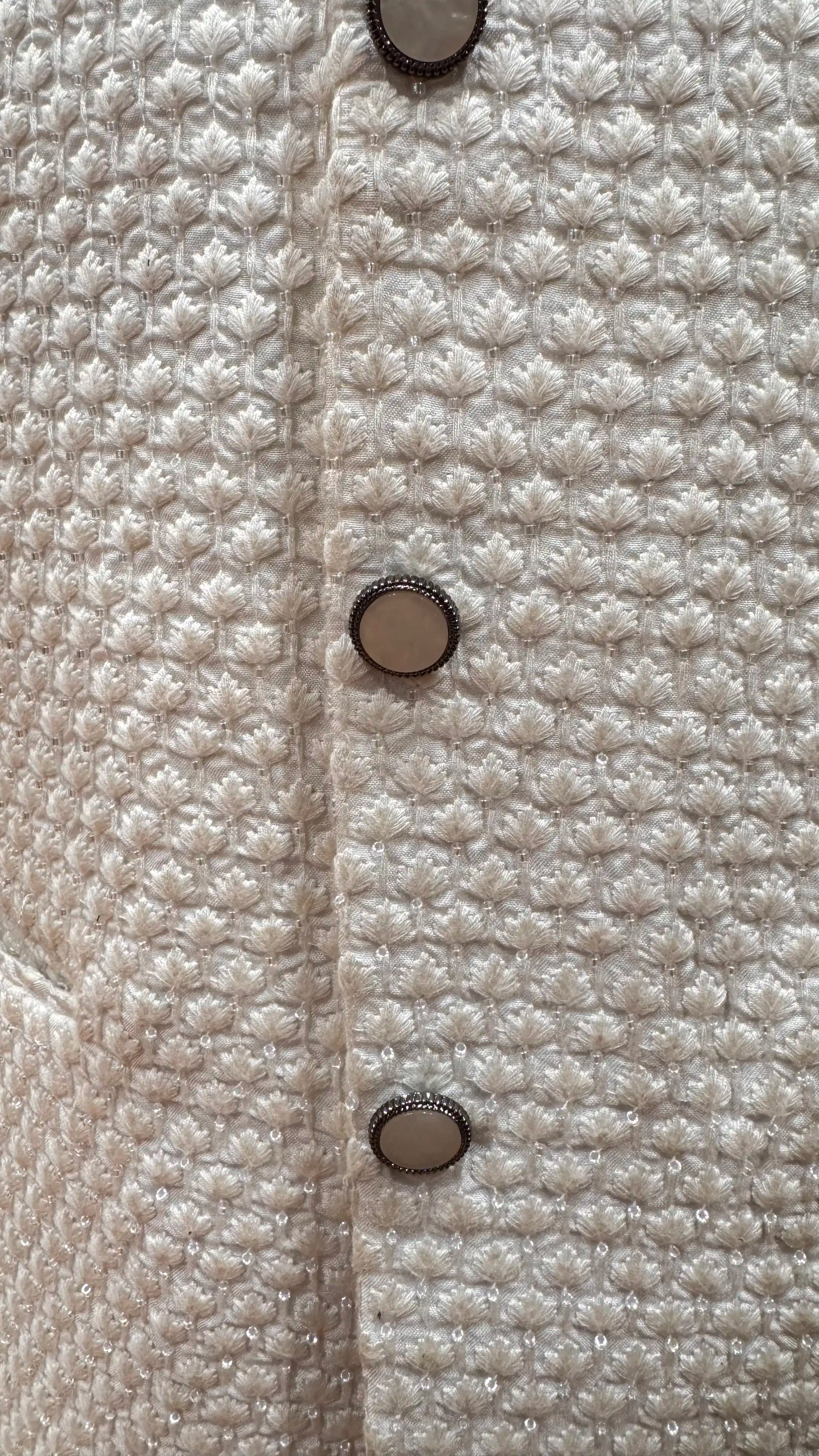 Off white self embroidered bandhgala