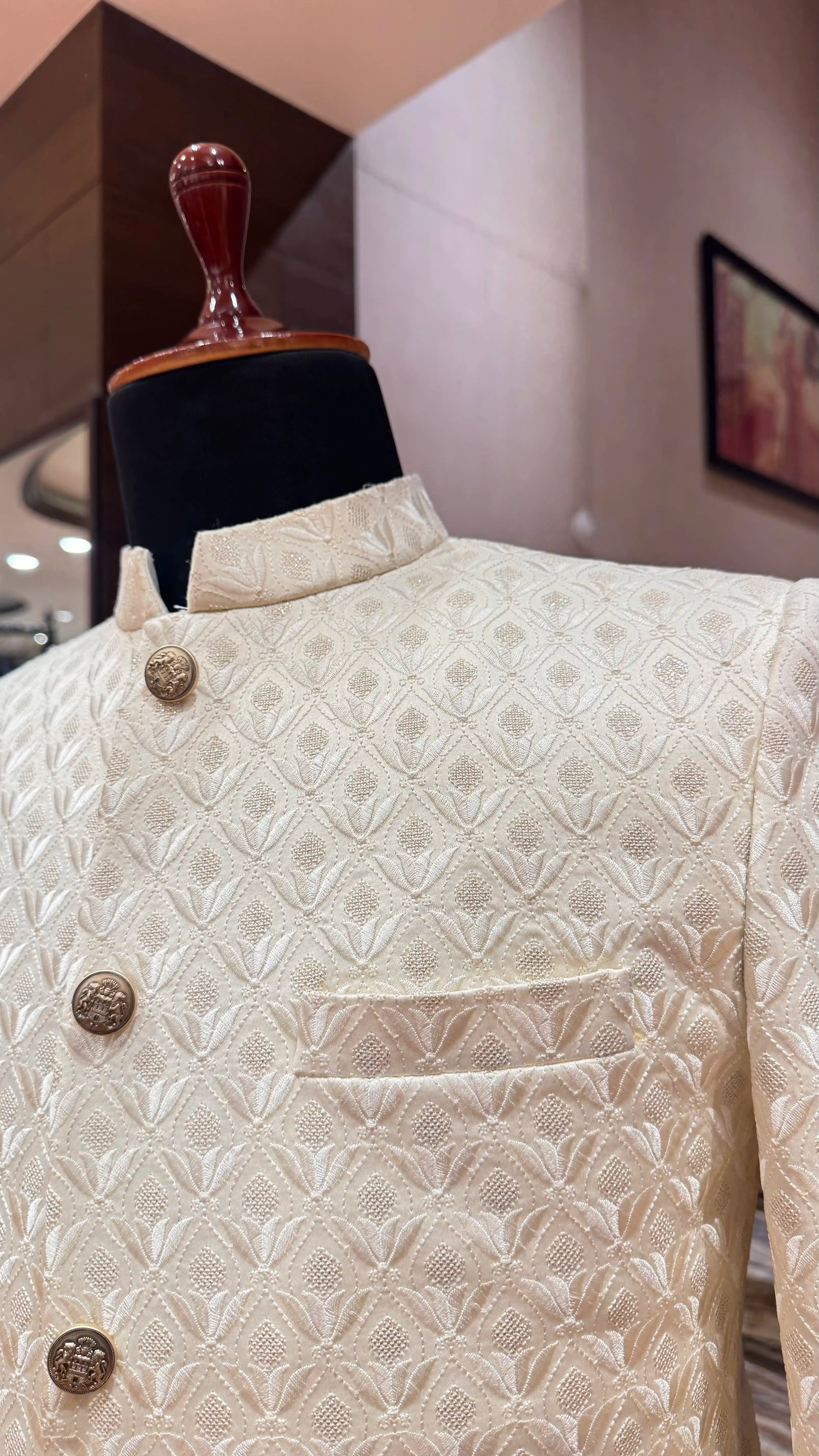 White and gold embroidery bandhgala