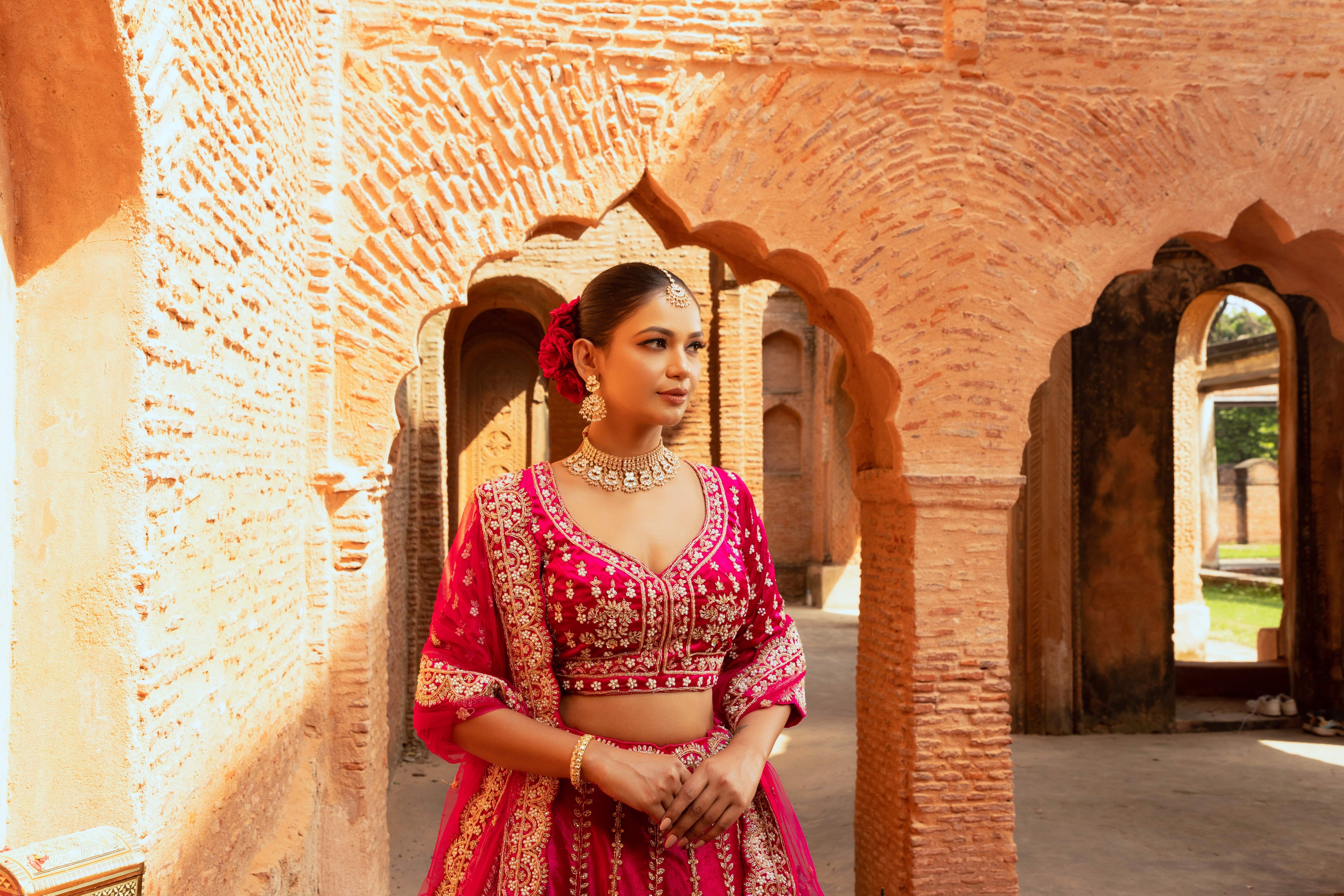 Magenta Velvet Bridal Lehenga