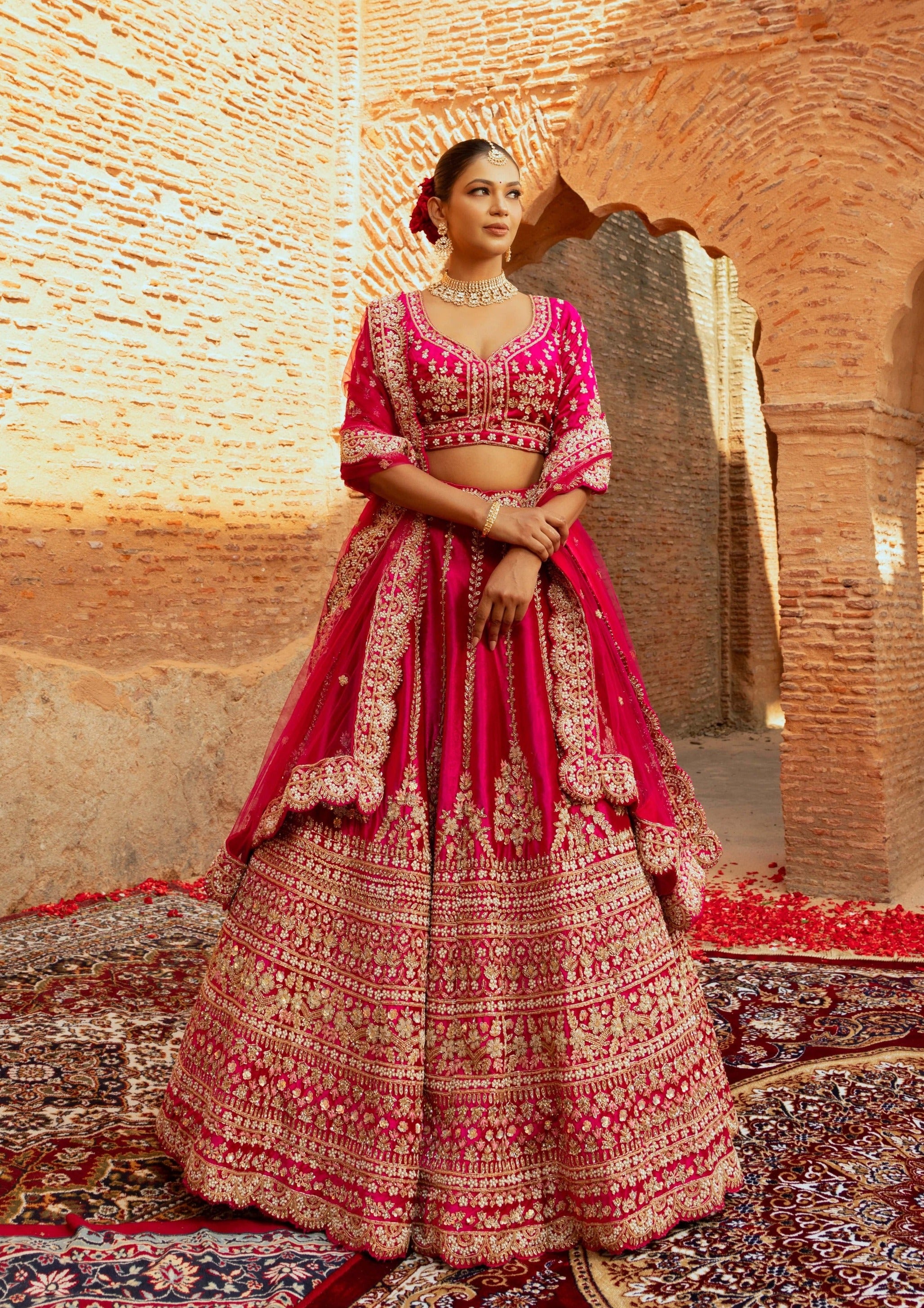Magenta Velvet Bridal Lehenga