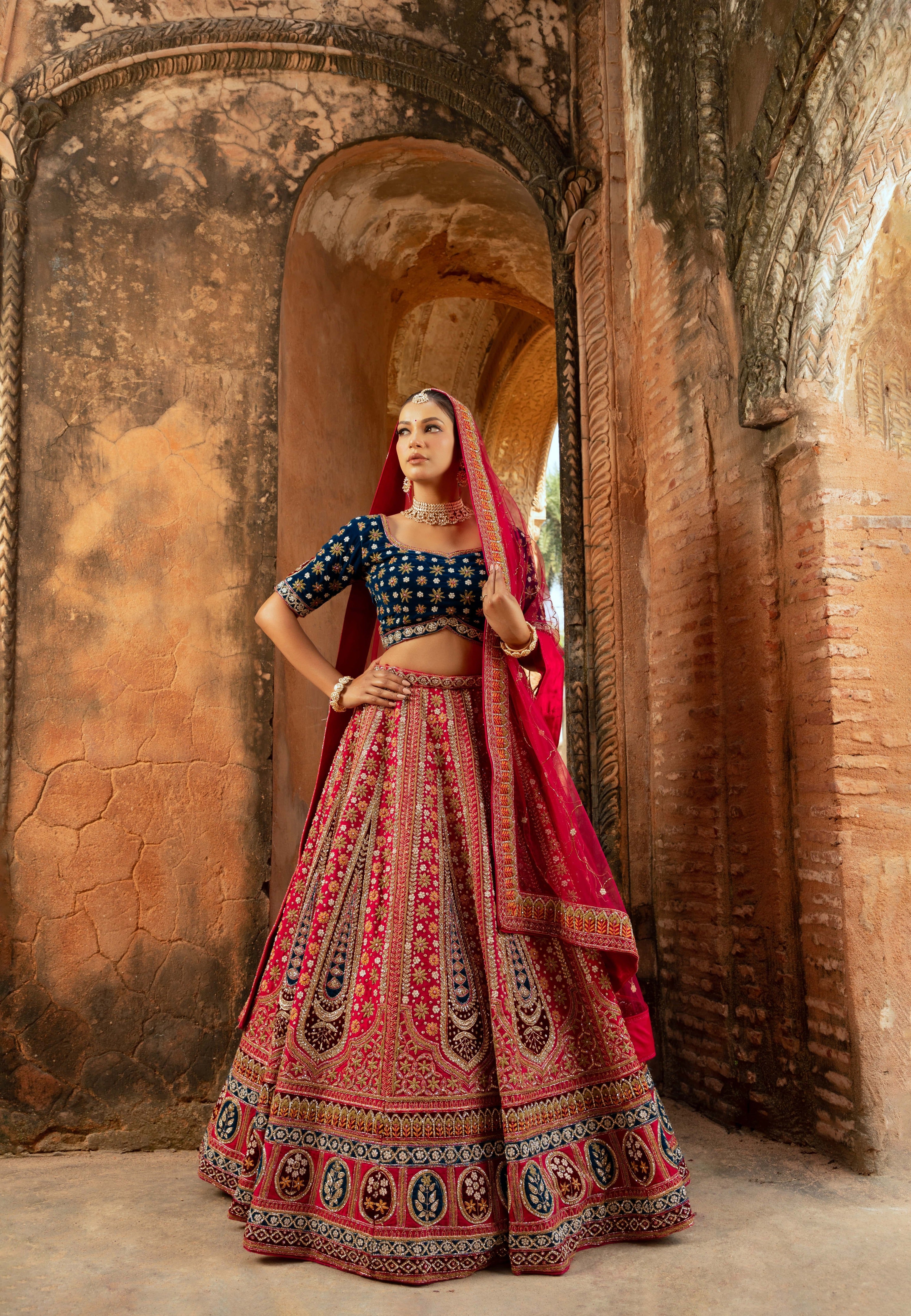Opulent Silk Lehenga with Multi-Color Thread Embroidery