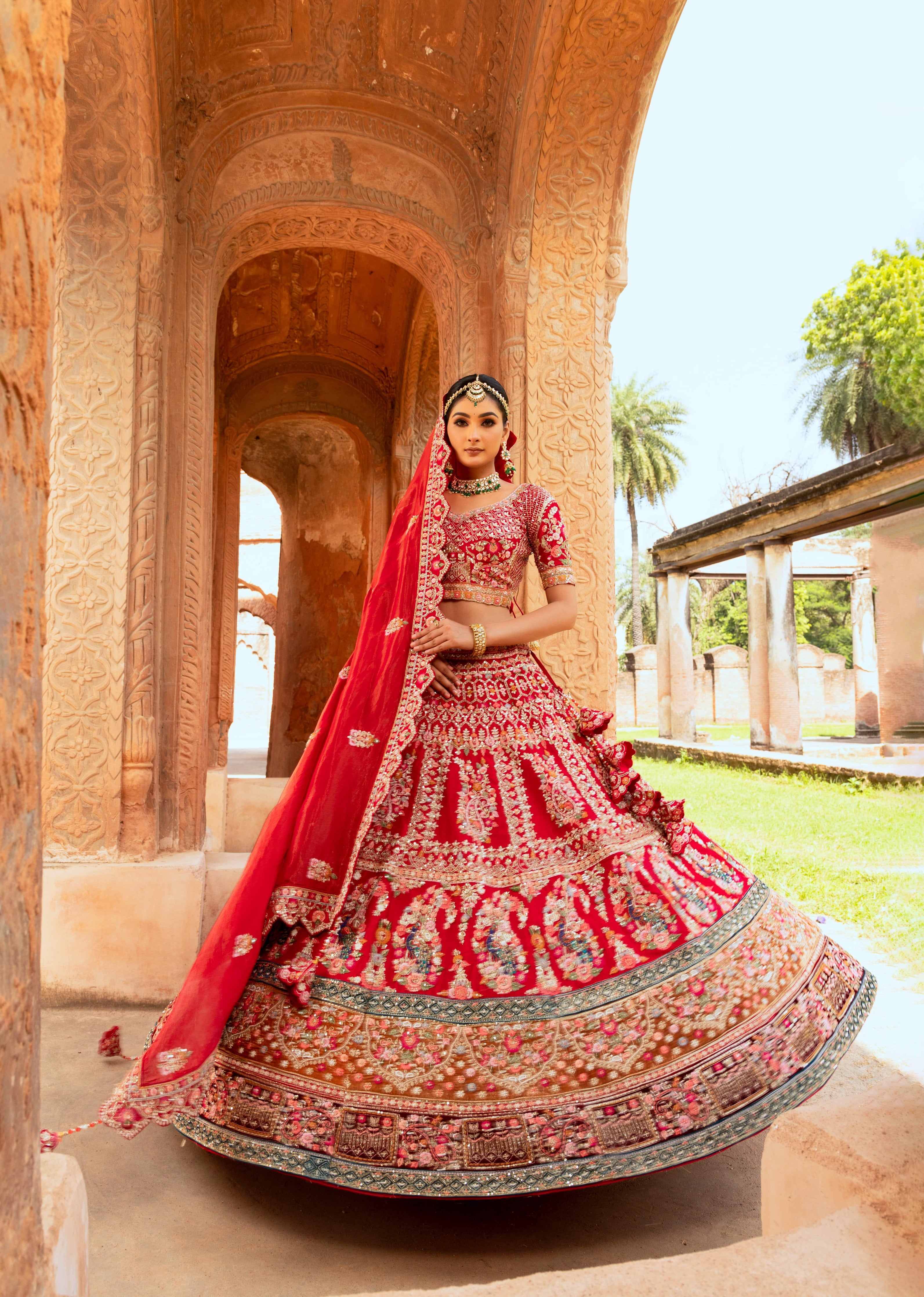 Red Rajasthani Zardozi Lehenga