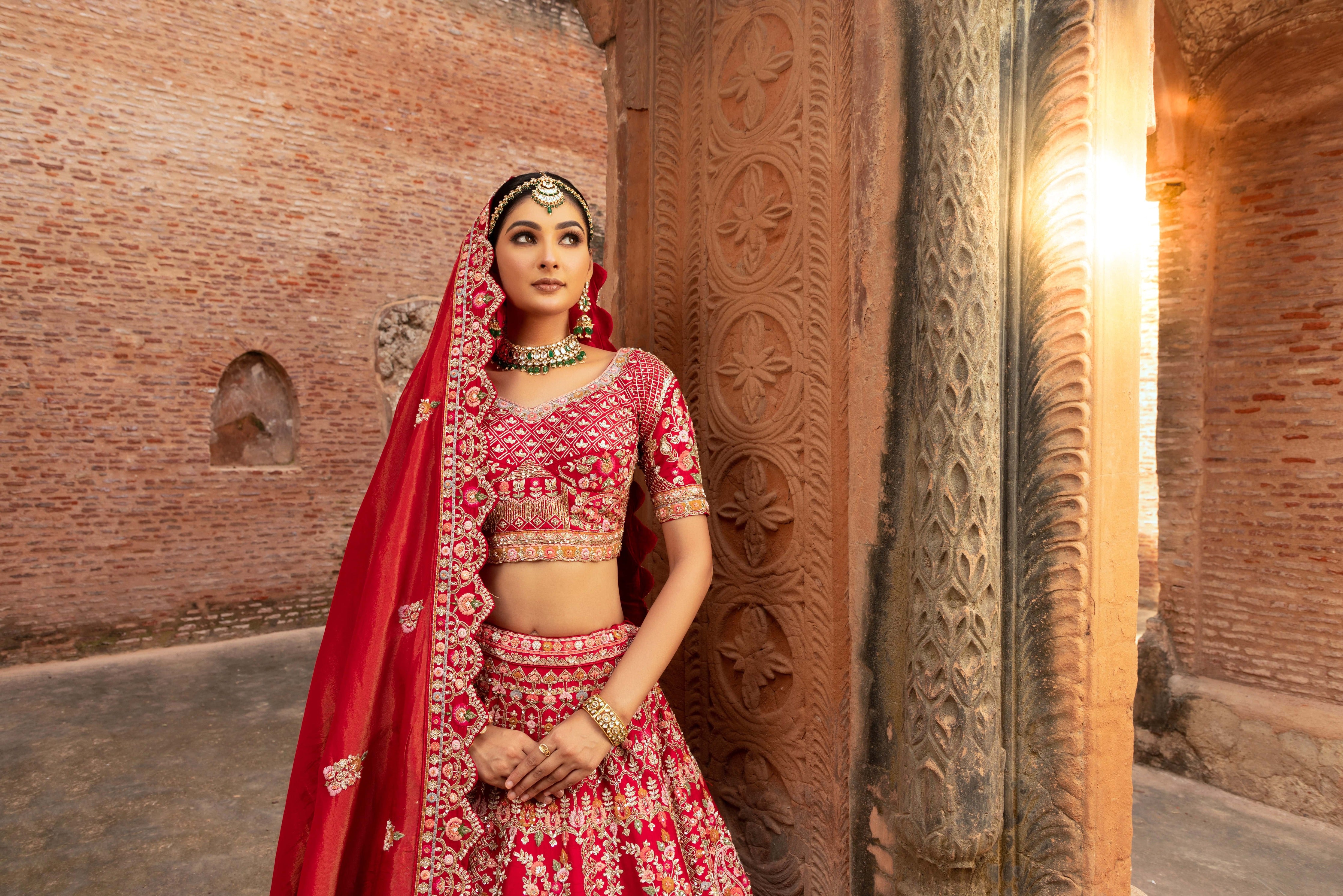 Red Rajasthani Zardozi Lehenga