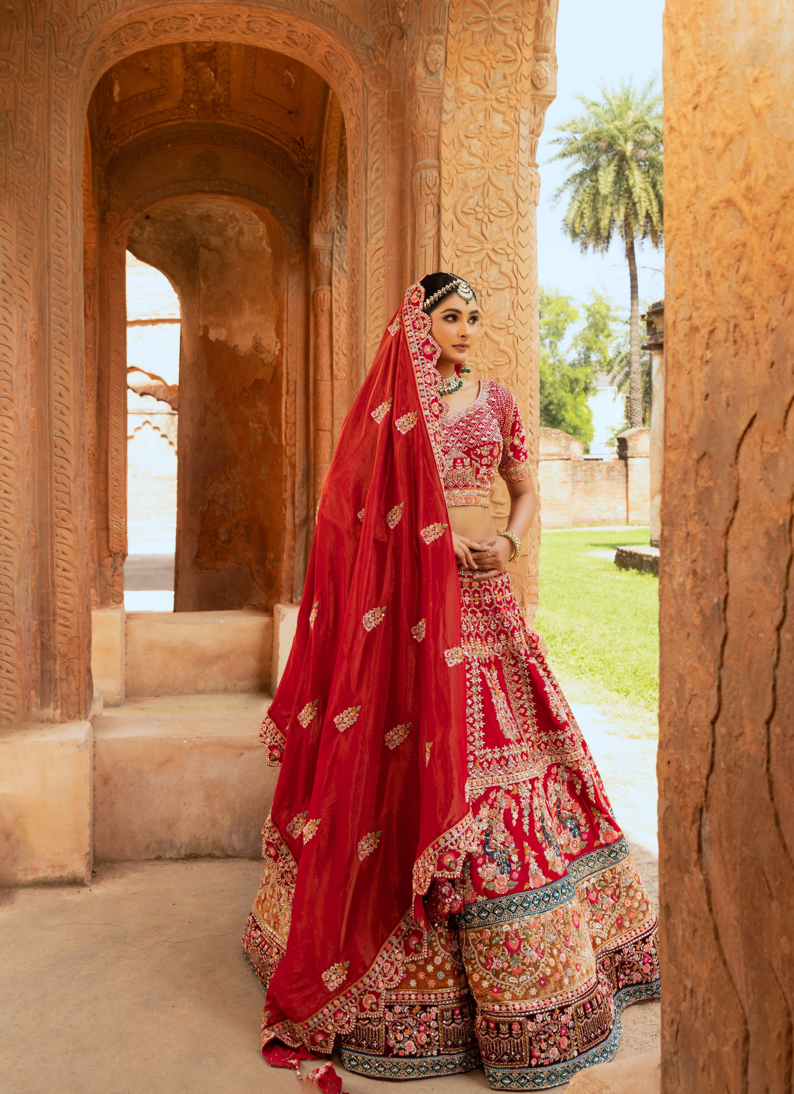 Red Rajasthani Zardozi Lehenga