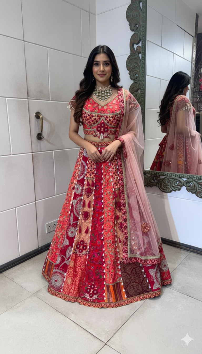 Red multicolor lehenga