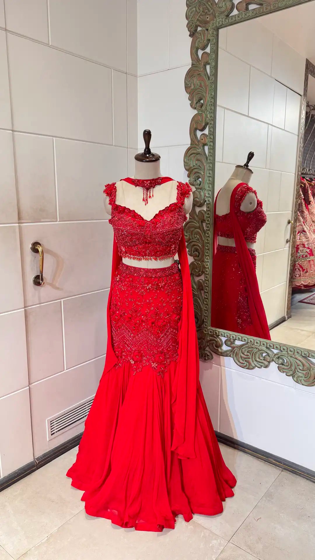 knee length dresses for ladies Red Mermaid Lehenga