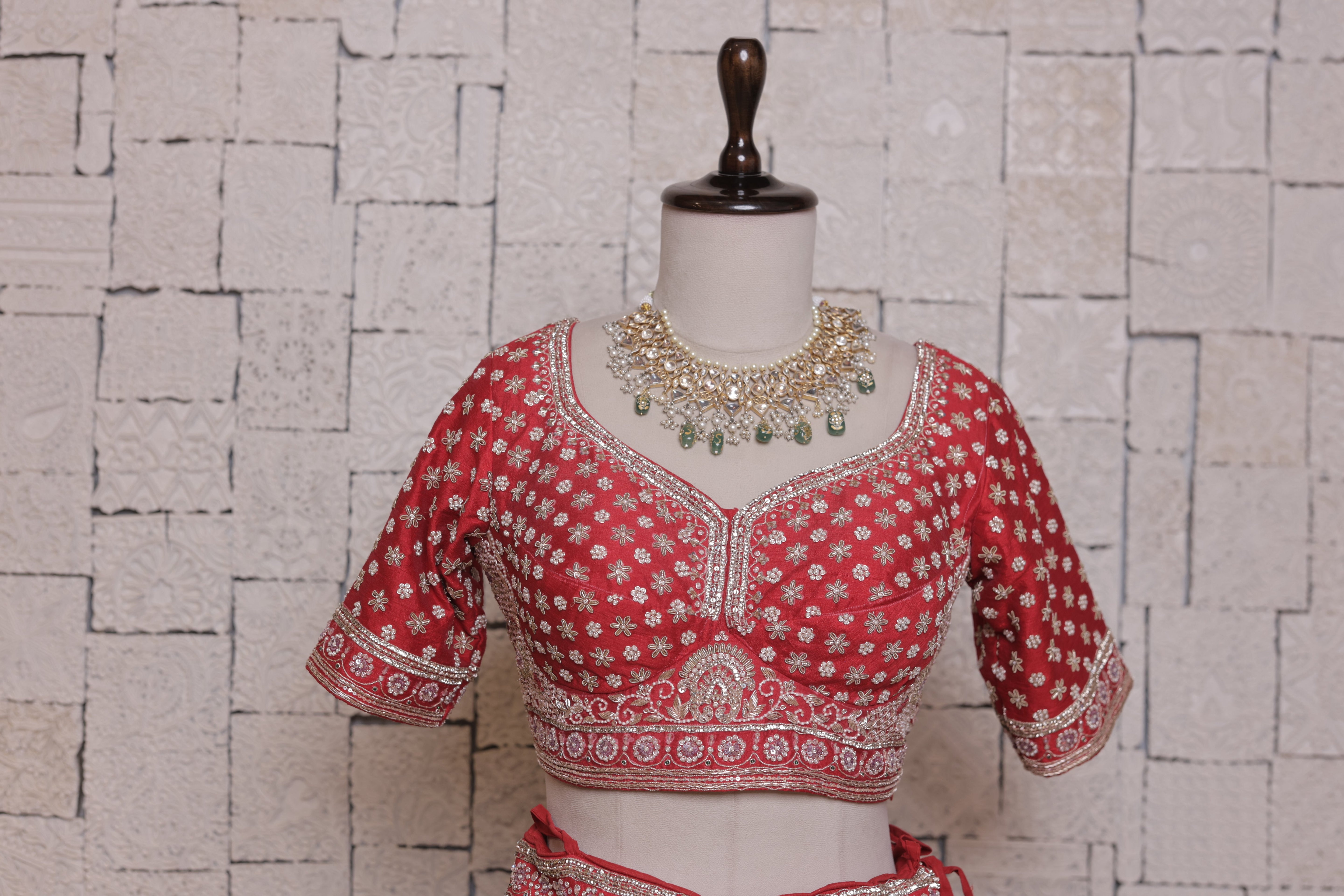 Royal Red Bridal Lehenga with Mughal Palace Motifs, Heavy Zari & Hand Embroidery