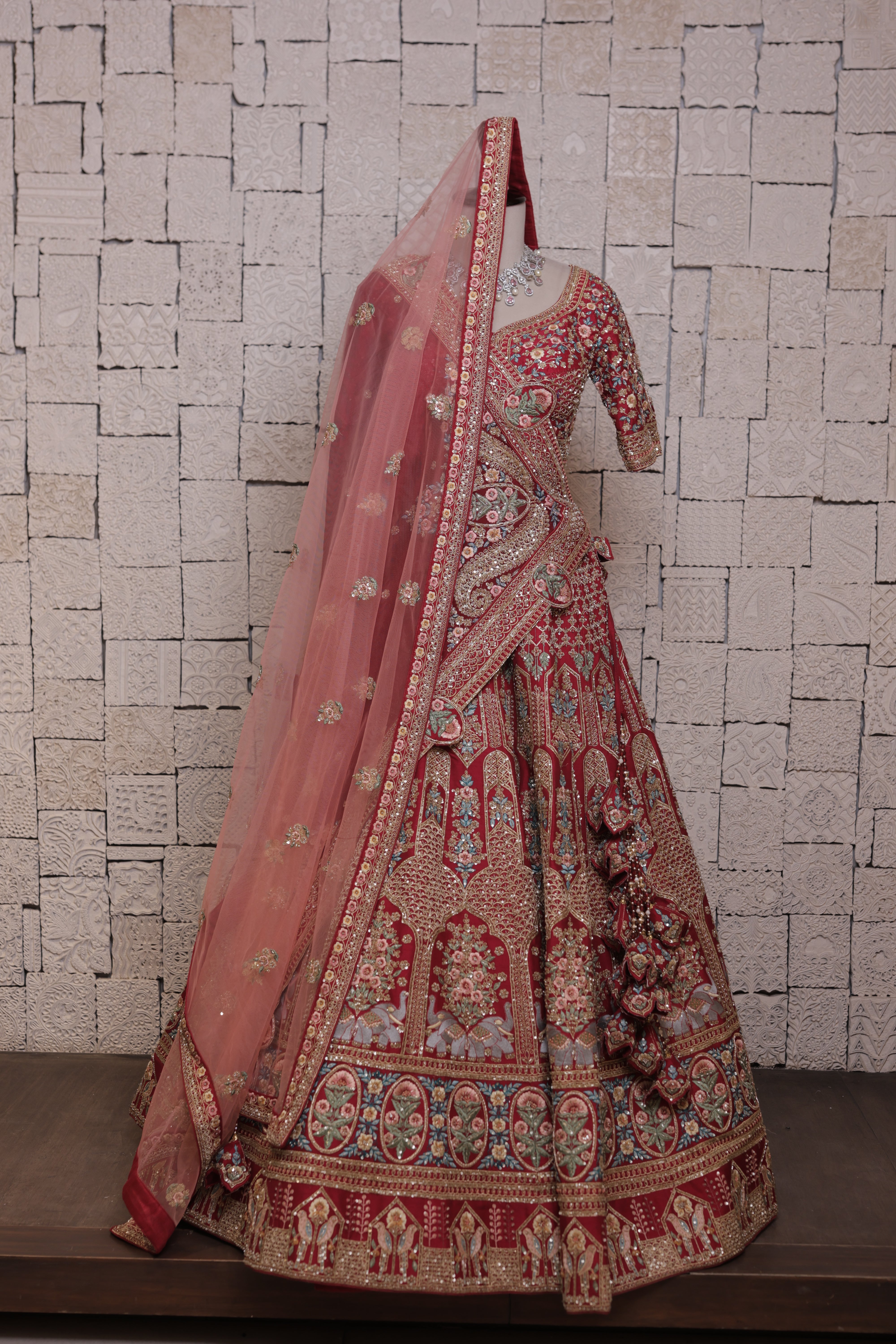 Pink Bridal Lehenga with Elephant and Parrot Embroidery – Traditional Zari & Sequin Work