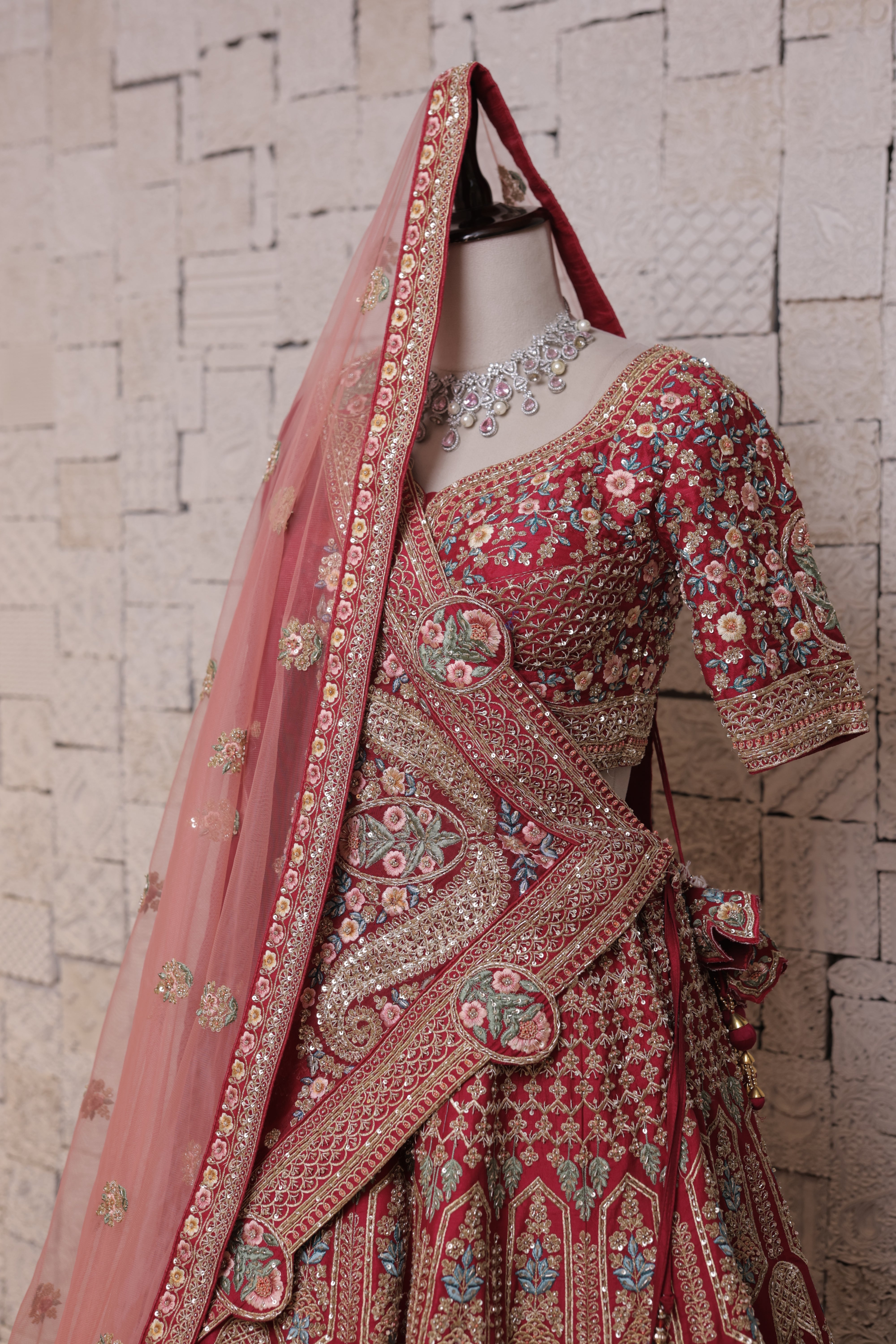 Pink Bridal Lehenga with Elephant and Parrot Embroidery – Traditional Zari & Sequin Work