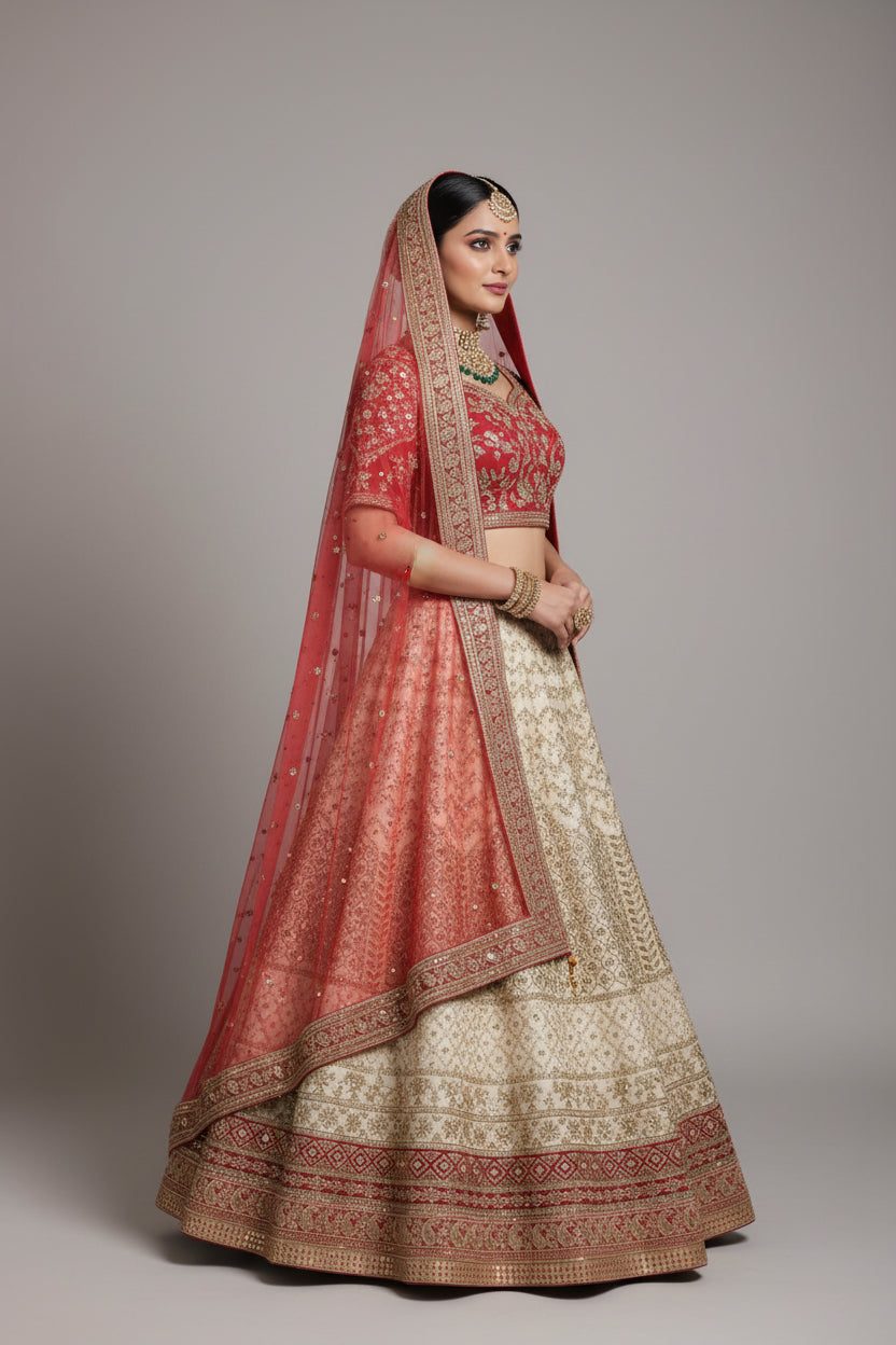 Cream Embroidered Bridal Lehenga Set