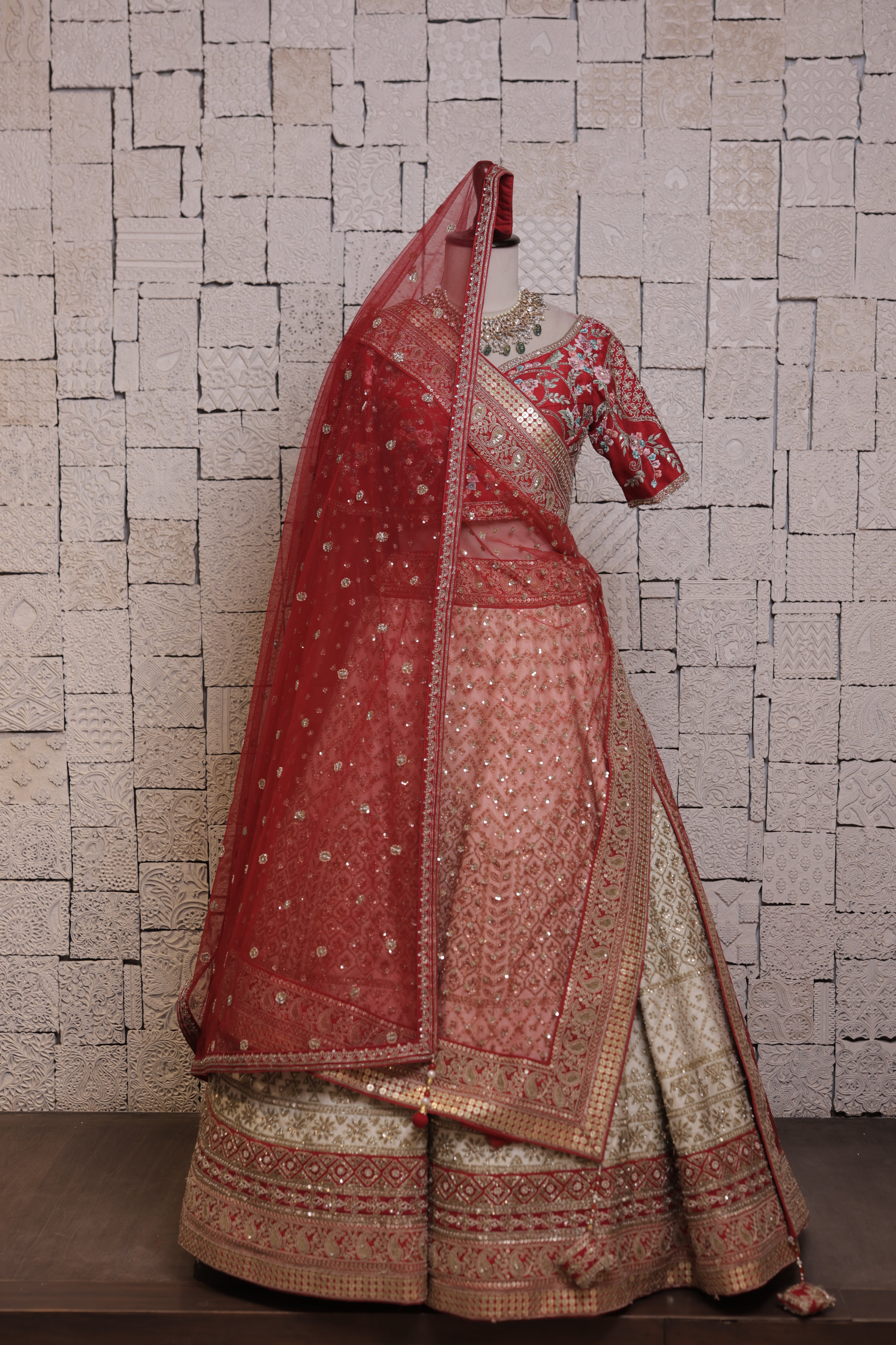 Cream Embroidered Bridal Lehenga Set