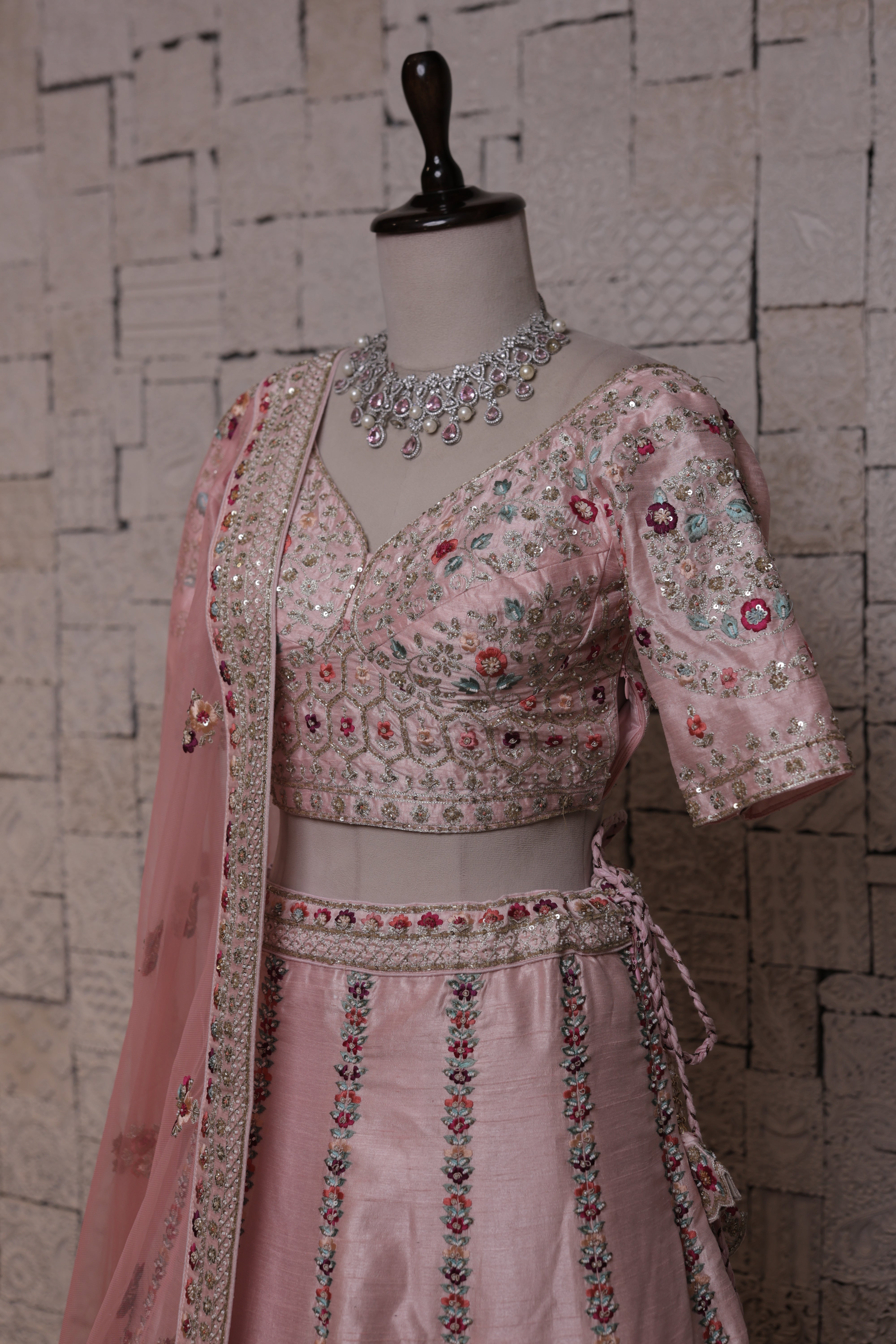 Peach Heavy Bridal Lehenga with Bird and Flower Embroidery
