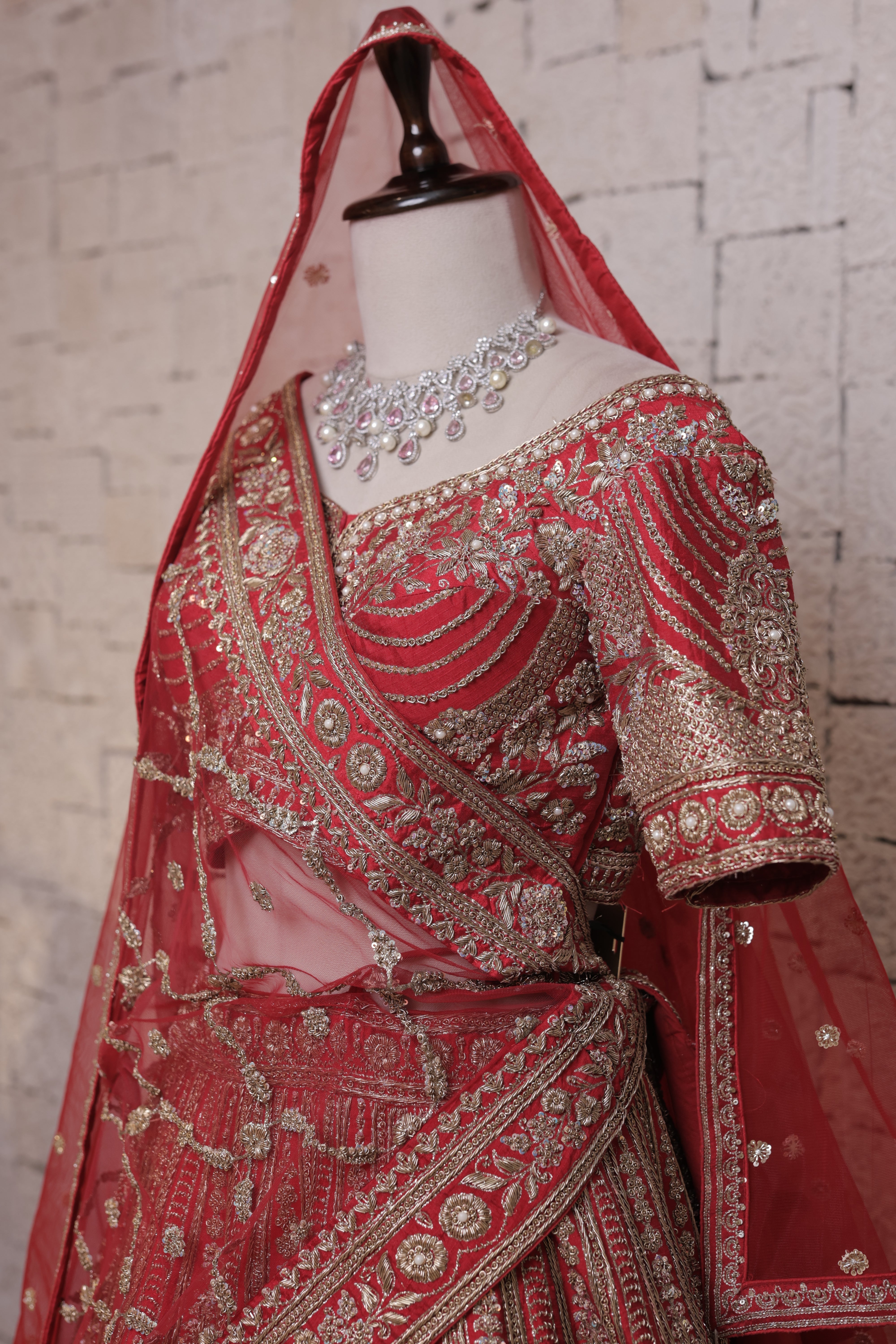 Red Bridal Lehenga with Intricate Hand Embroidery & Heavy Zari Work