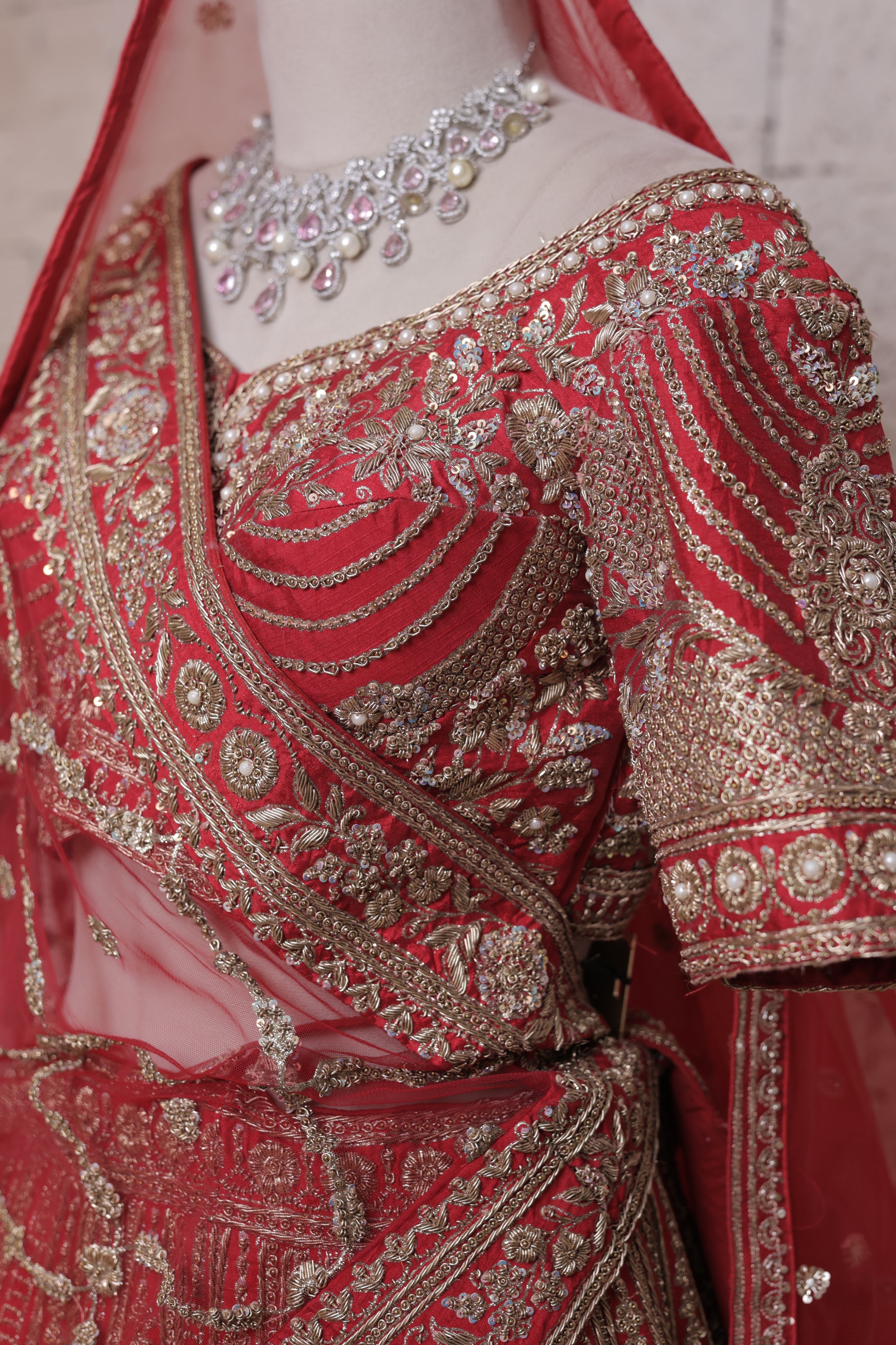 Red Bridal Lehenga with Intricate Hand Embroidery & Heavy Zari Work