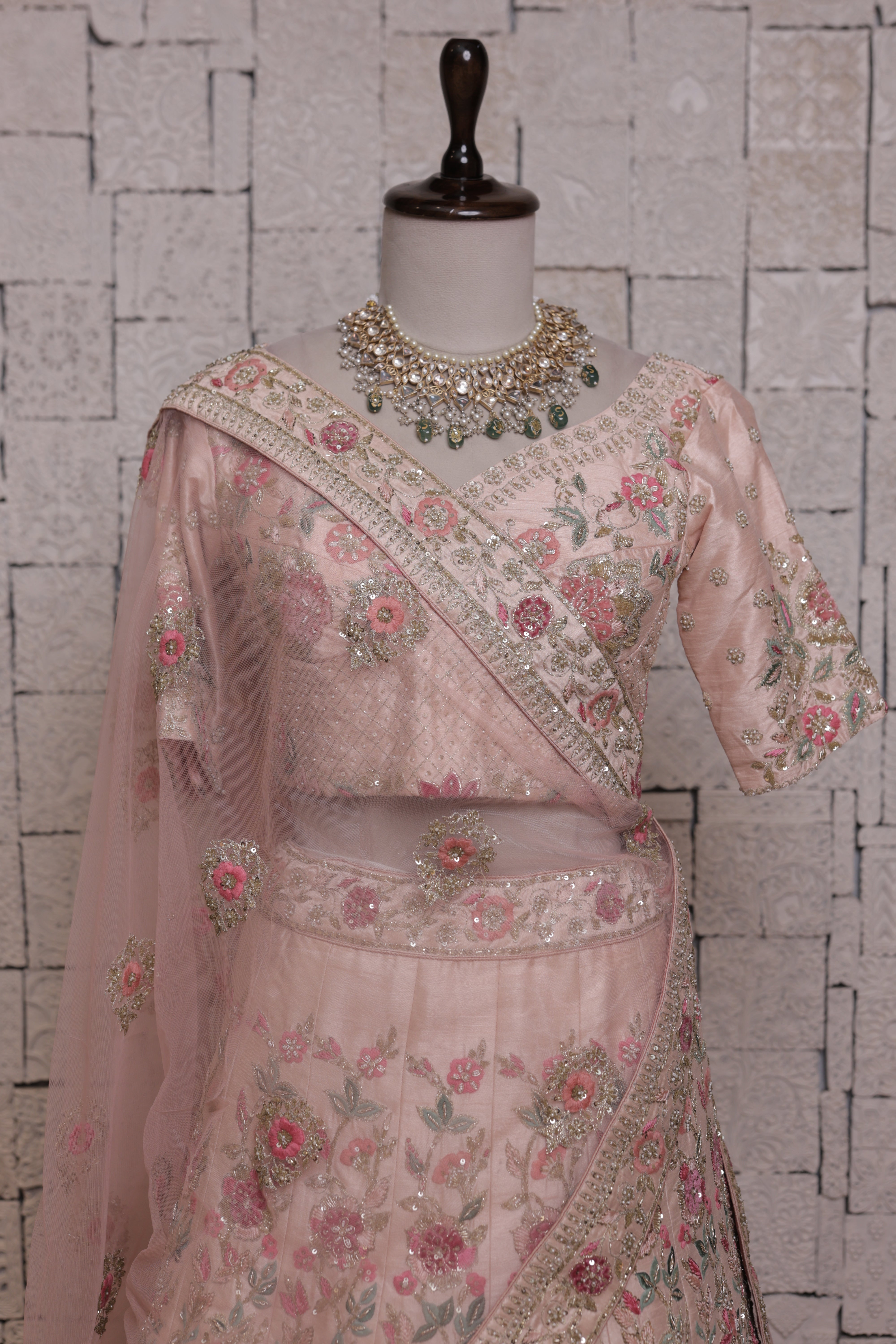 Pink Bridal Lehenga with Duck and Flower Embroidery | Zari & Sequin Work