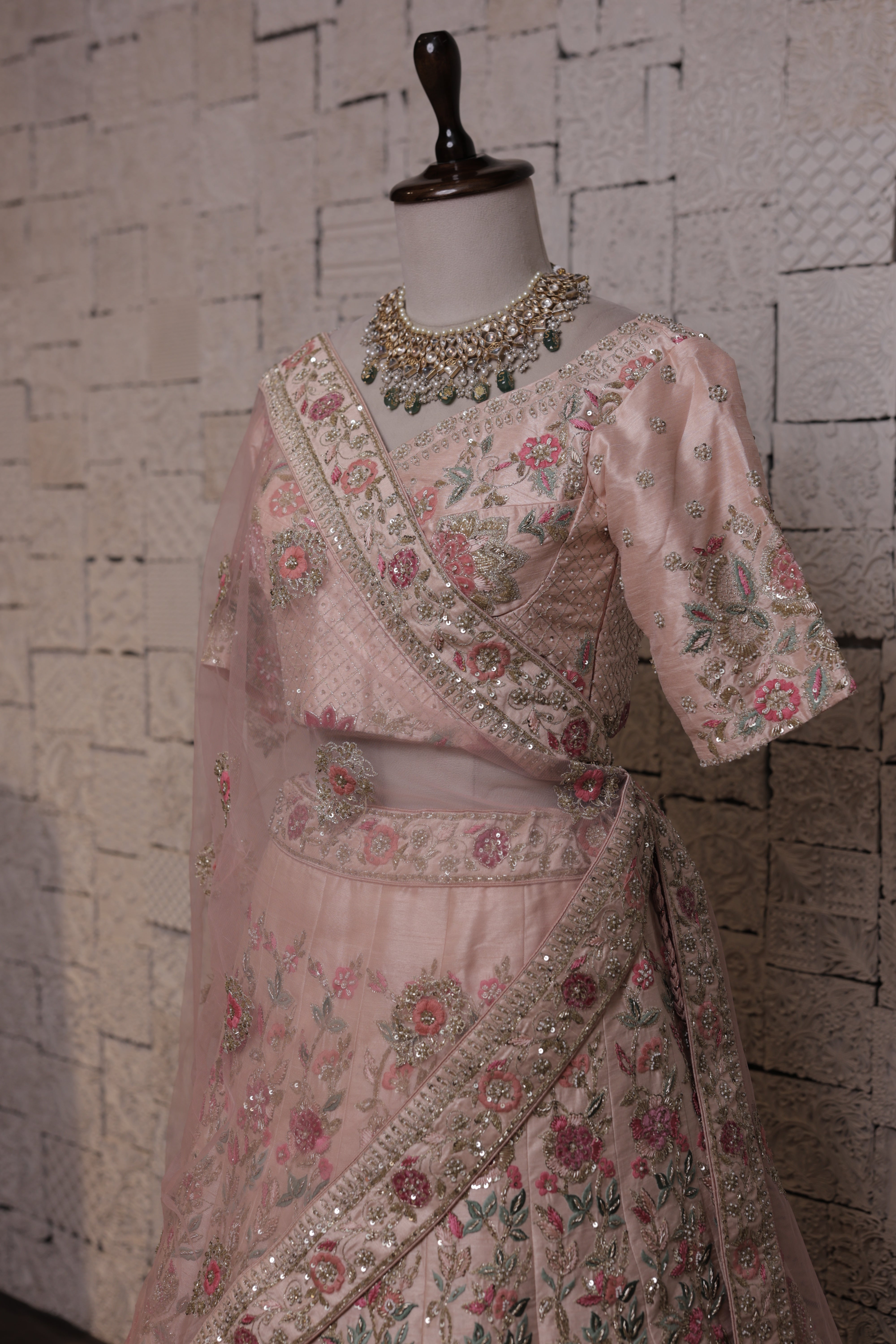 Pink Bridal Lehenga with Duck and Flower Embroidery | Zari & Sequin Work