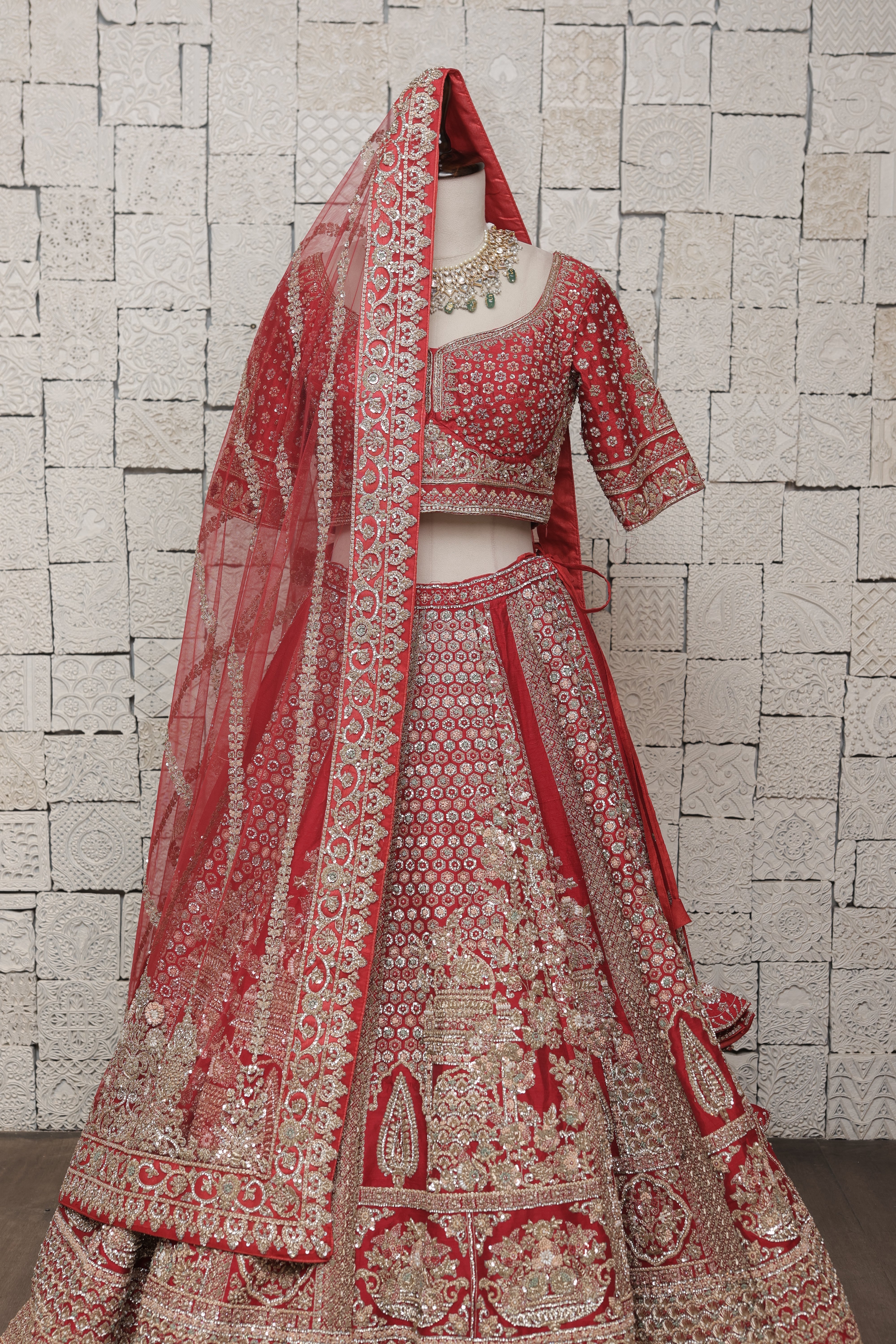 REGAL RED SILK LEHENGA WITH ORNATE EMBROIDERY