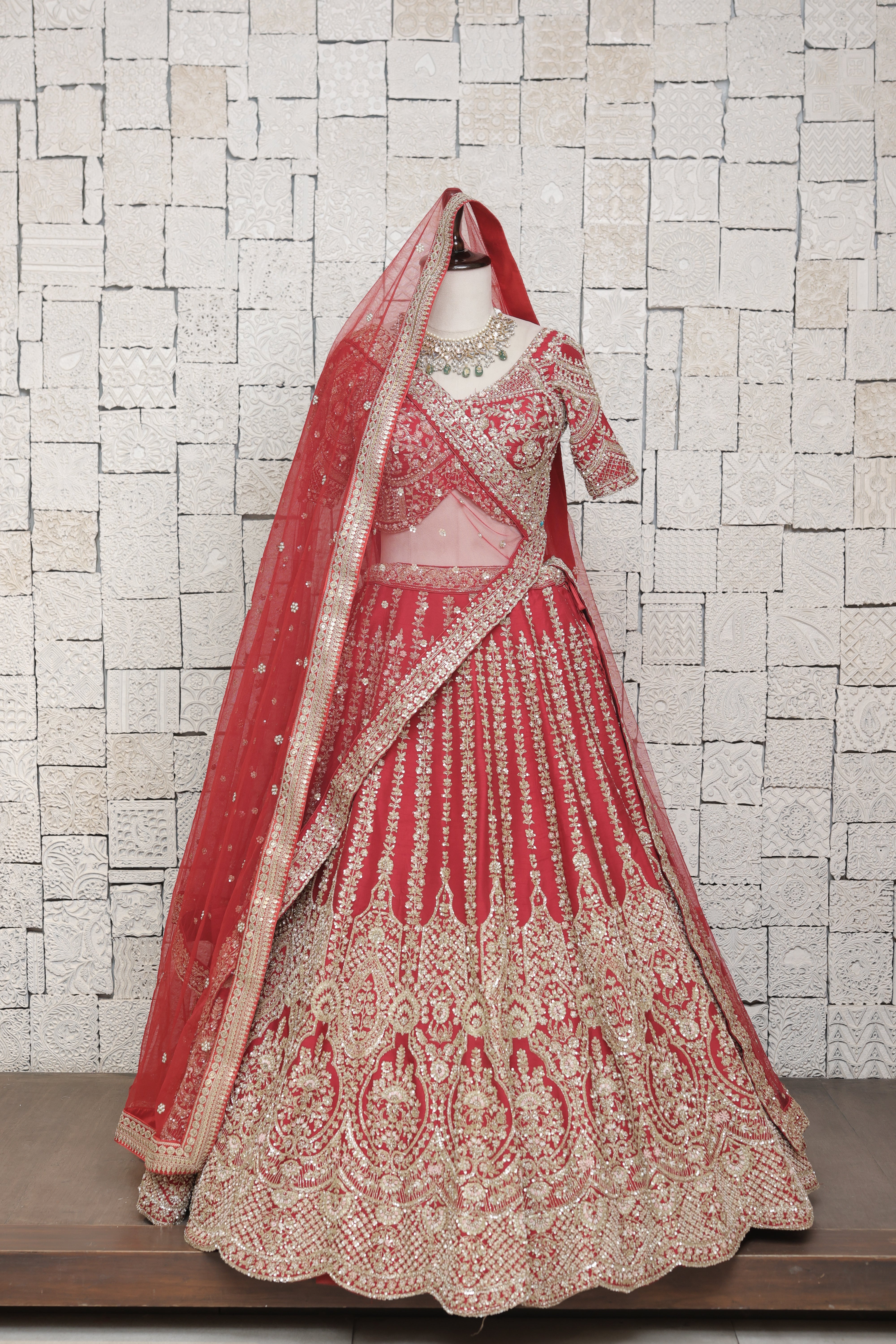 RED HEAVY BORDER SILK LEHENGA