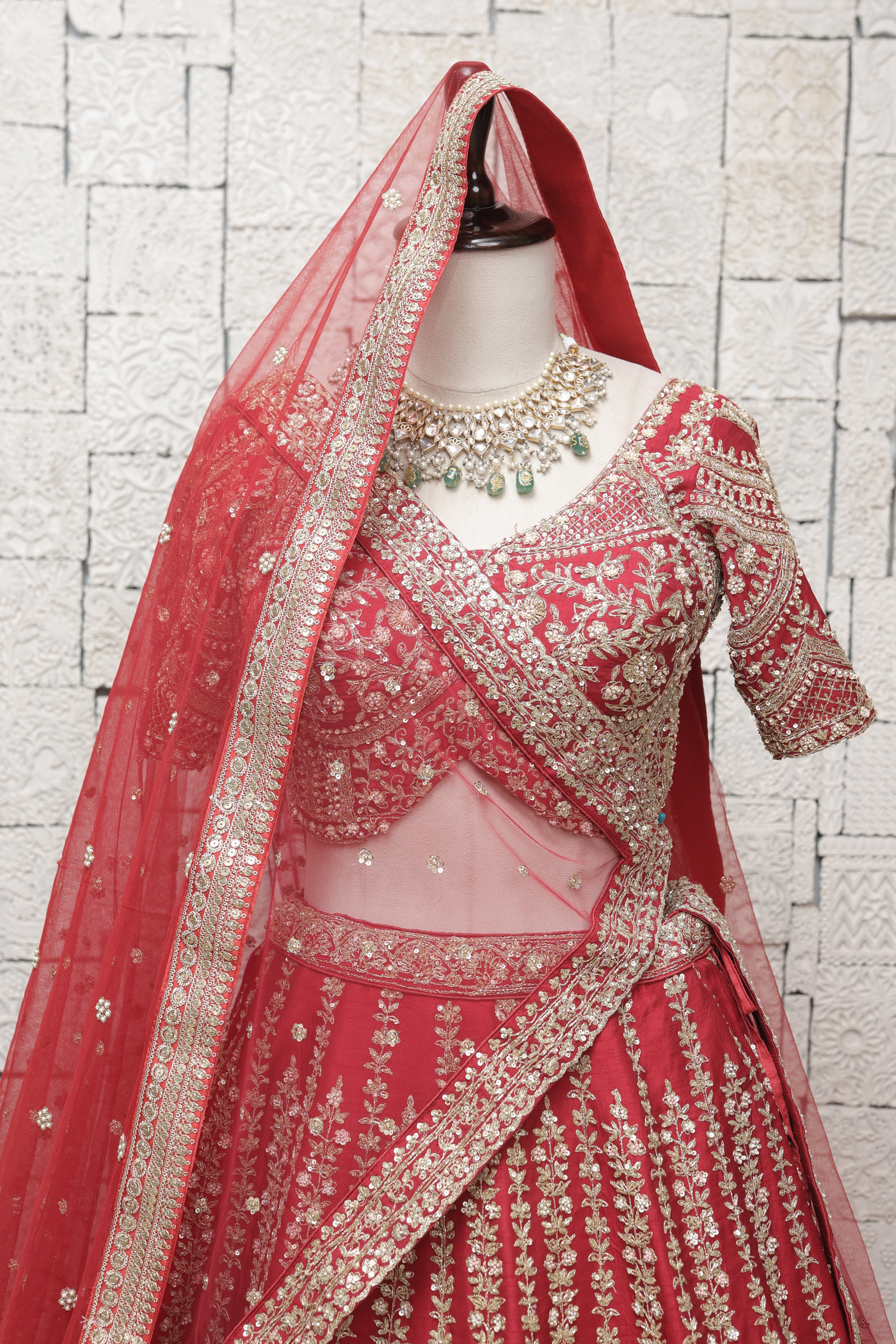 RED HEAVY BORDER SILK LEHENGA