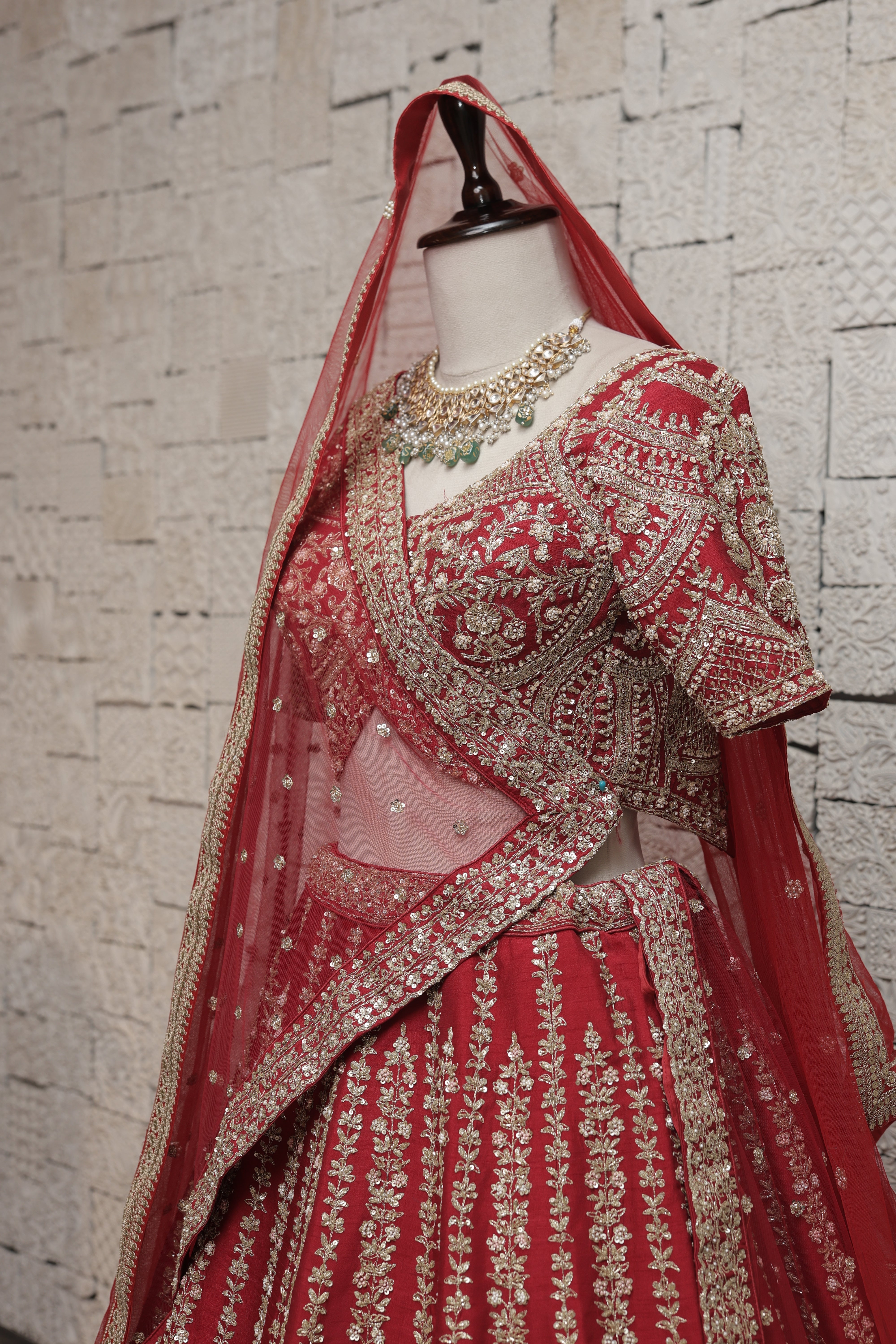 RED HEAVY BORDER SILK LEHENGA