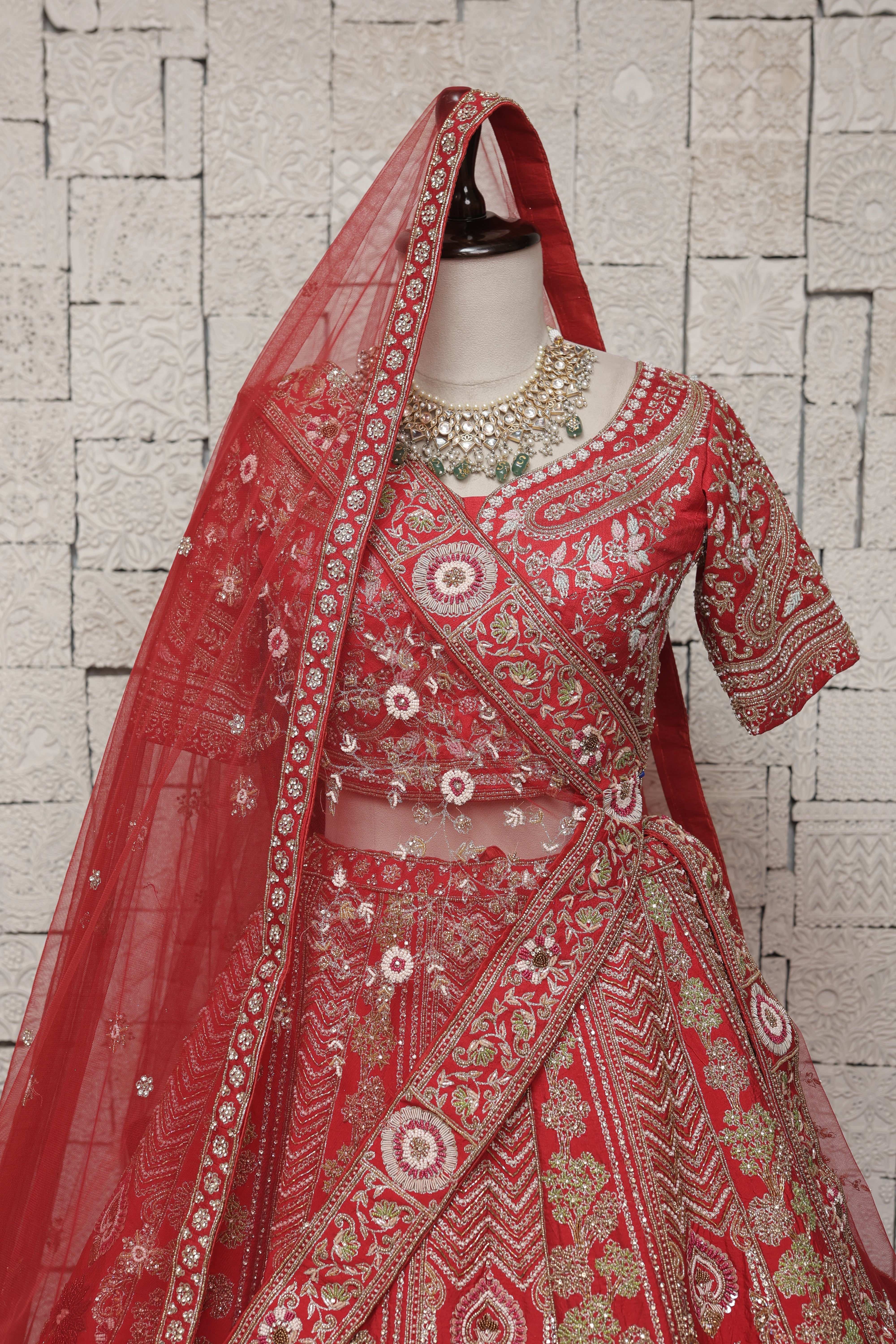 RED BRIDAL LEHENGA WITH ROYAL PEACOCK MOTIFS & HEAVY ZARI EMBROIDERY