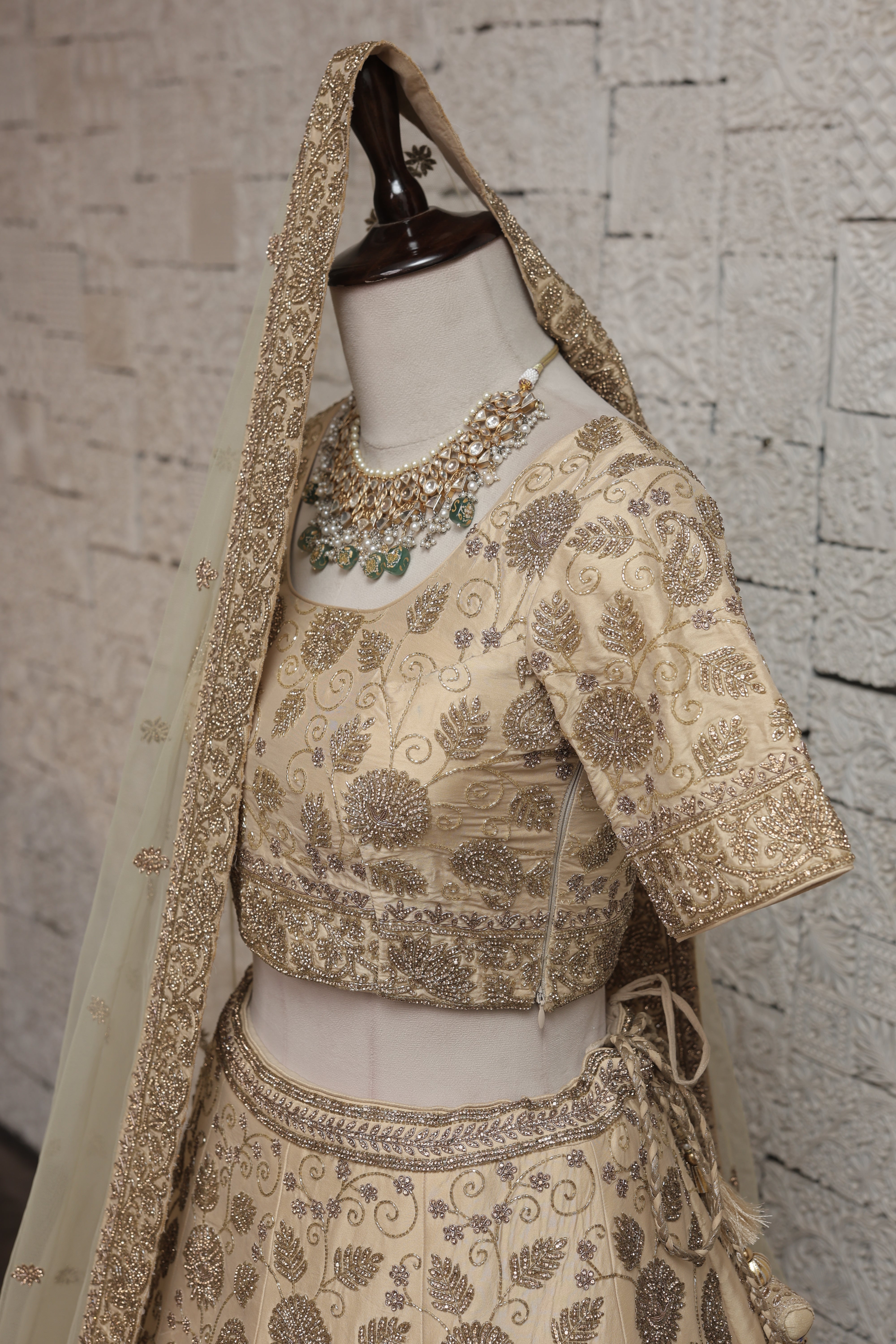 BEIGE SILK LEHENGA WITH ELABORATE HANDWORK