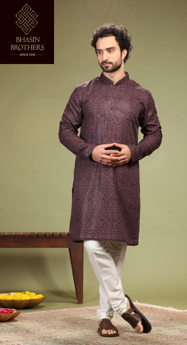 Geometric pattern brown kurta