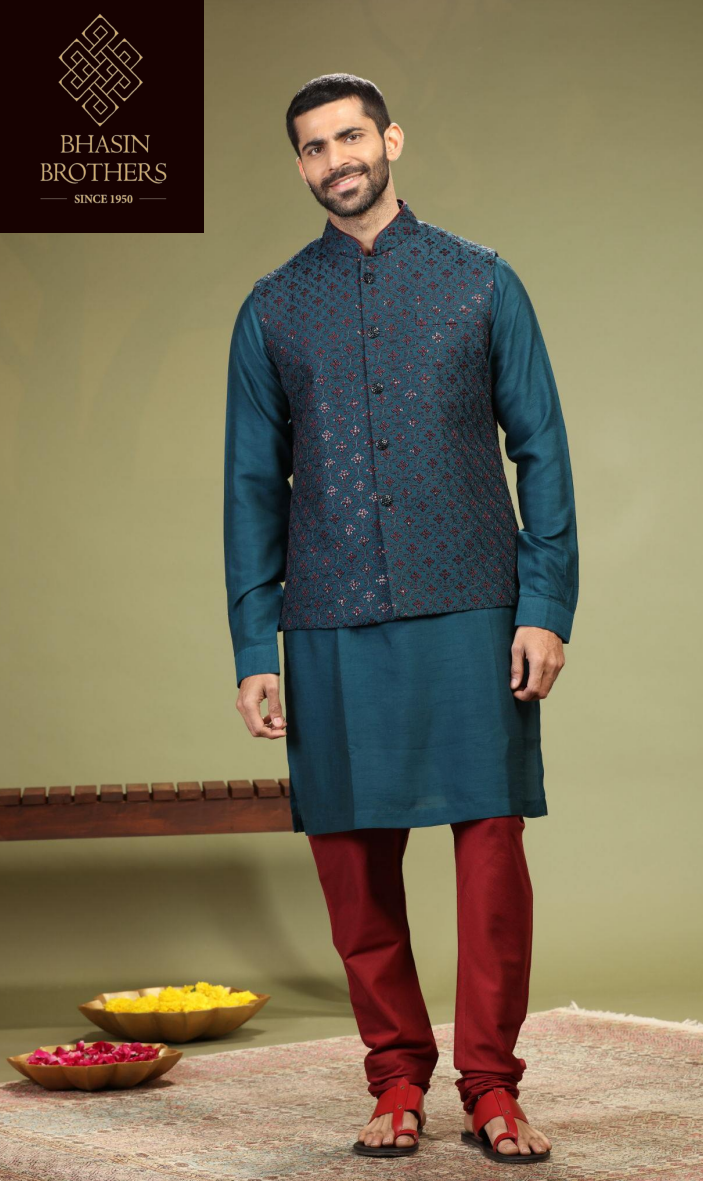 Blue and maroon sadri set