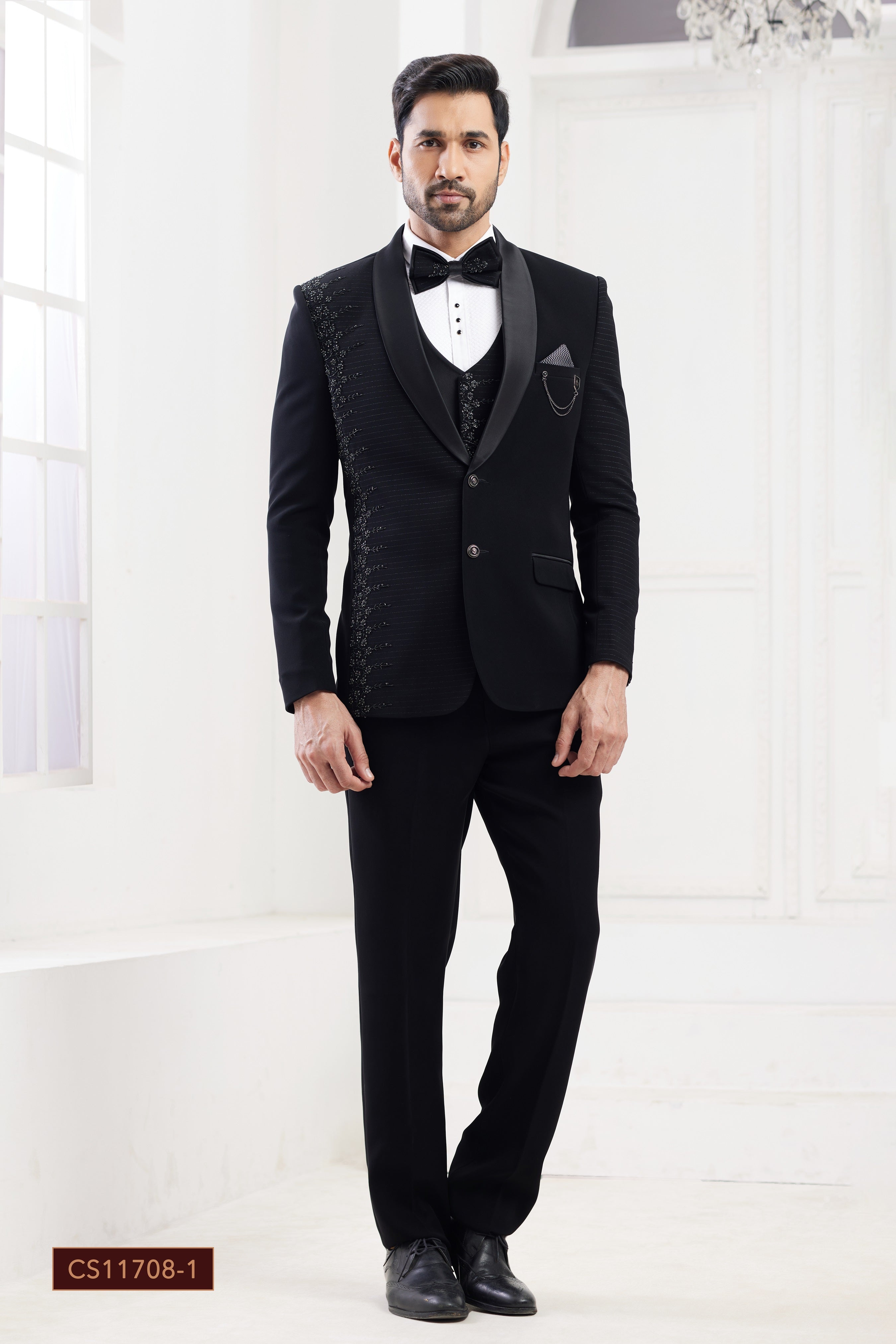 Black men’s tuxedo with embroidery