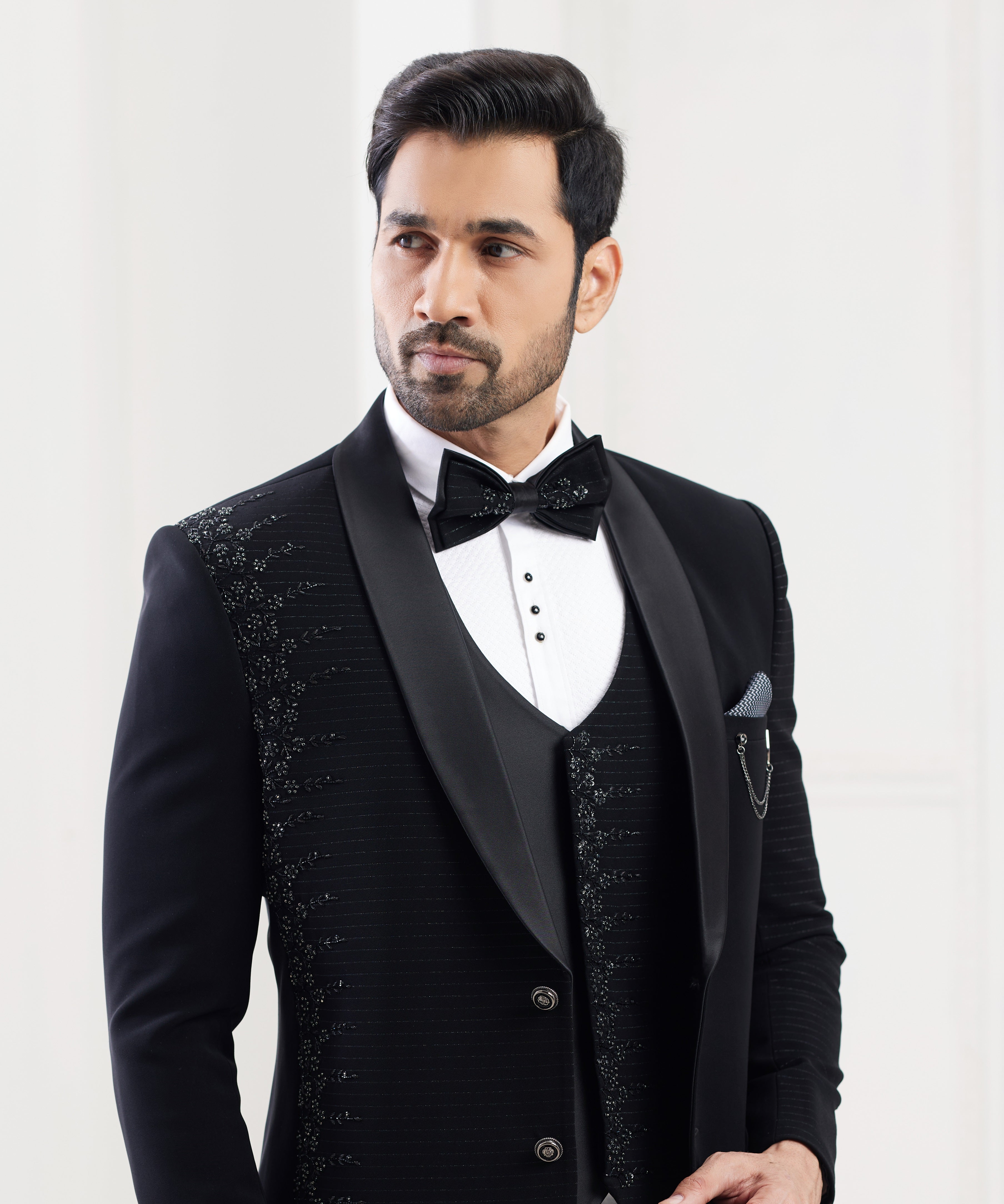 Black men’s tuxedo with embroidery