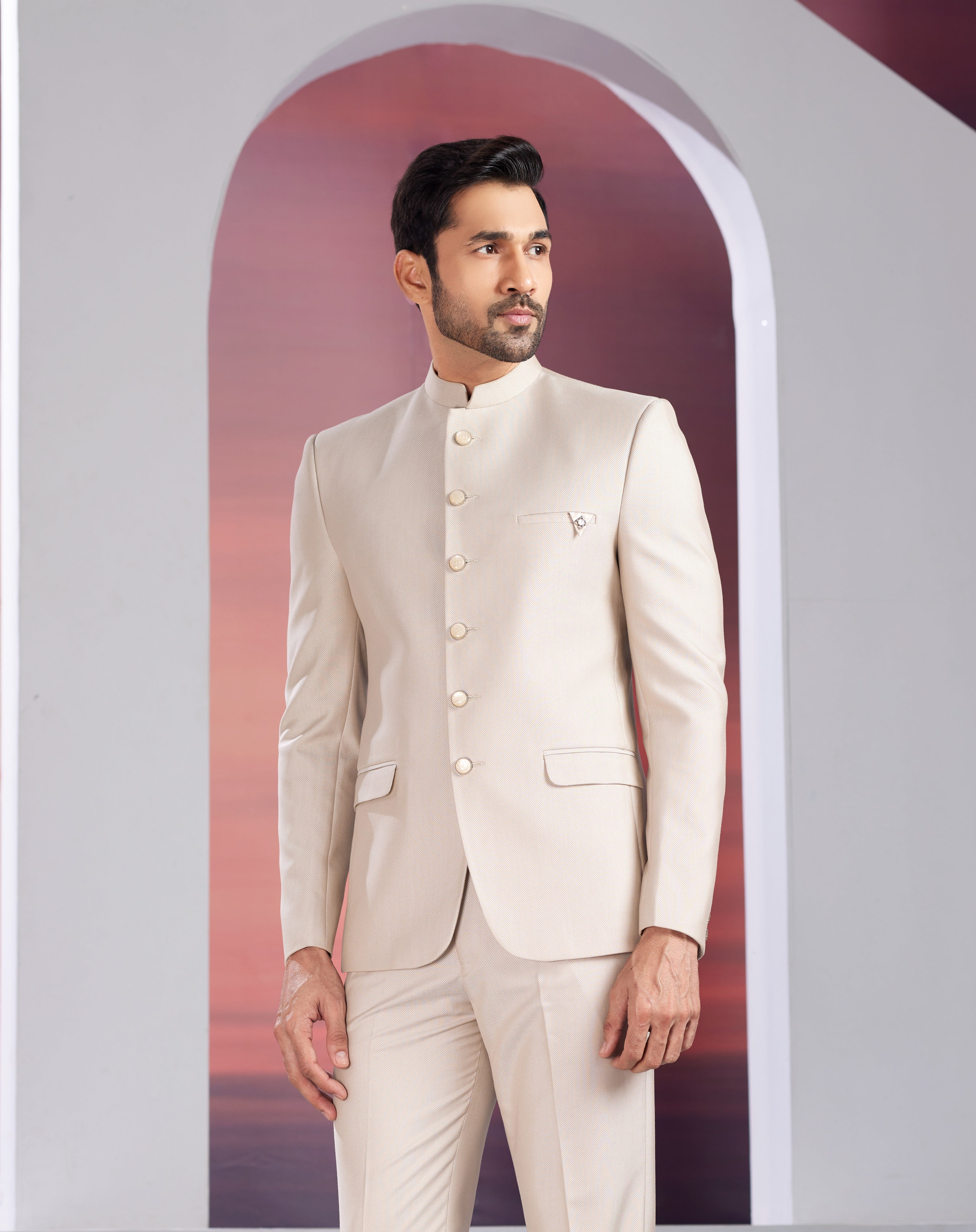 Cream indo-western men’s jacket set