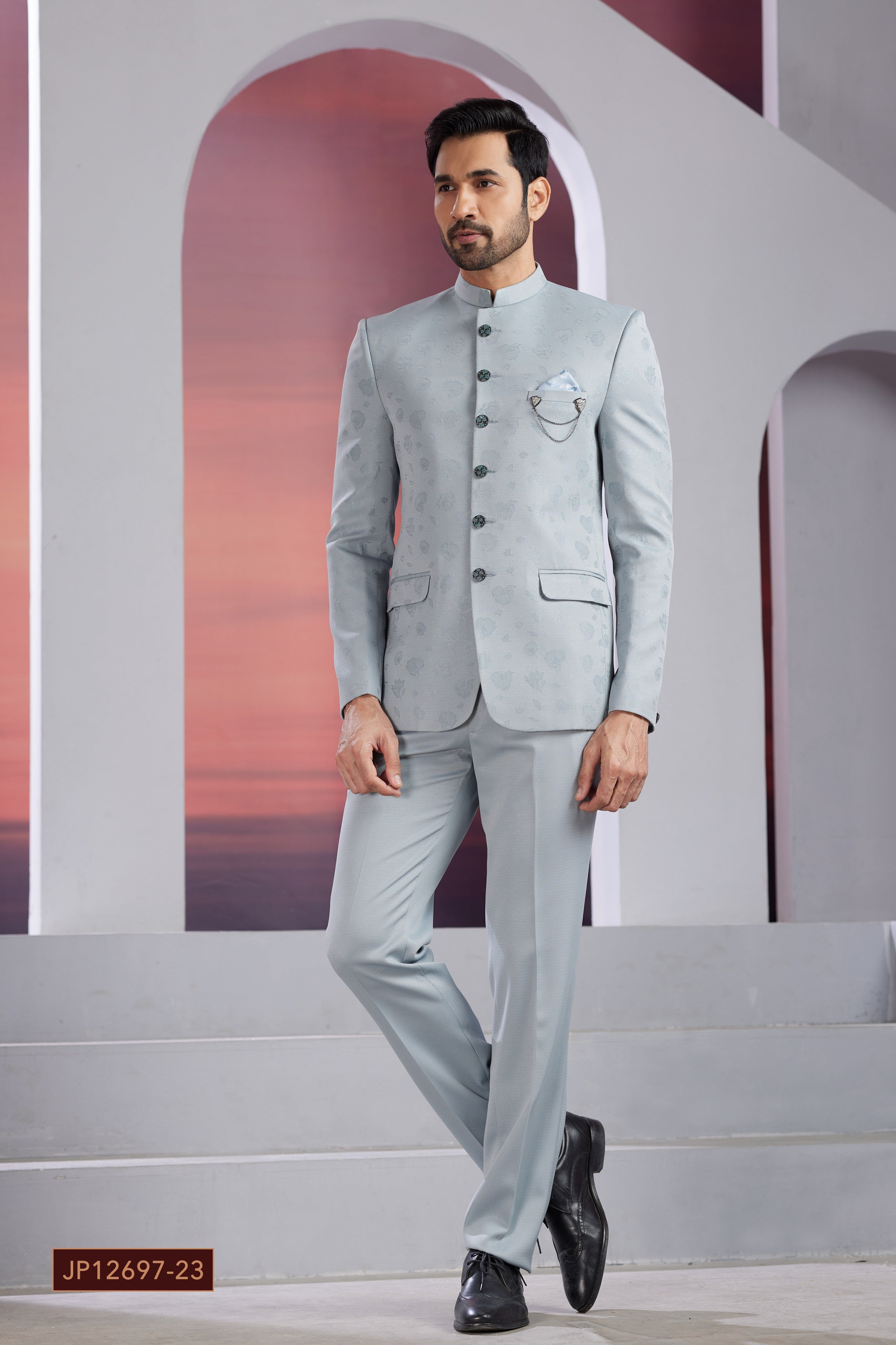 Blue men’s indo-western jacket set