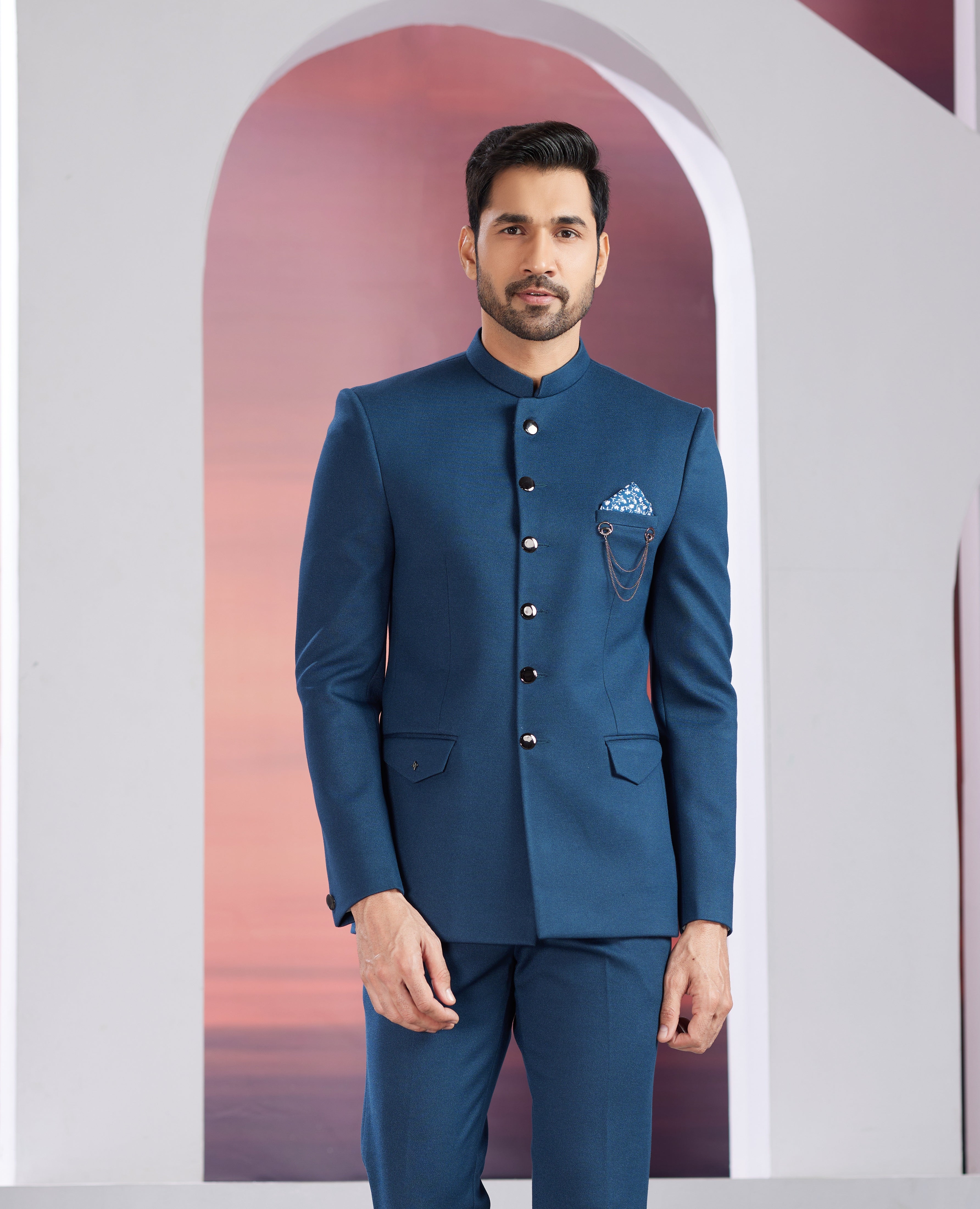Royal blue indo-western jacket set