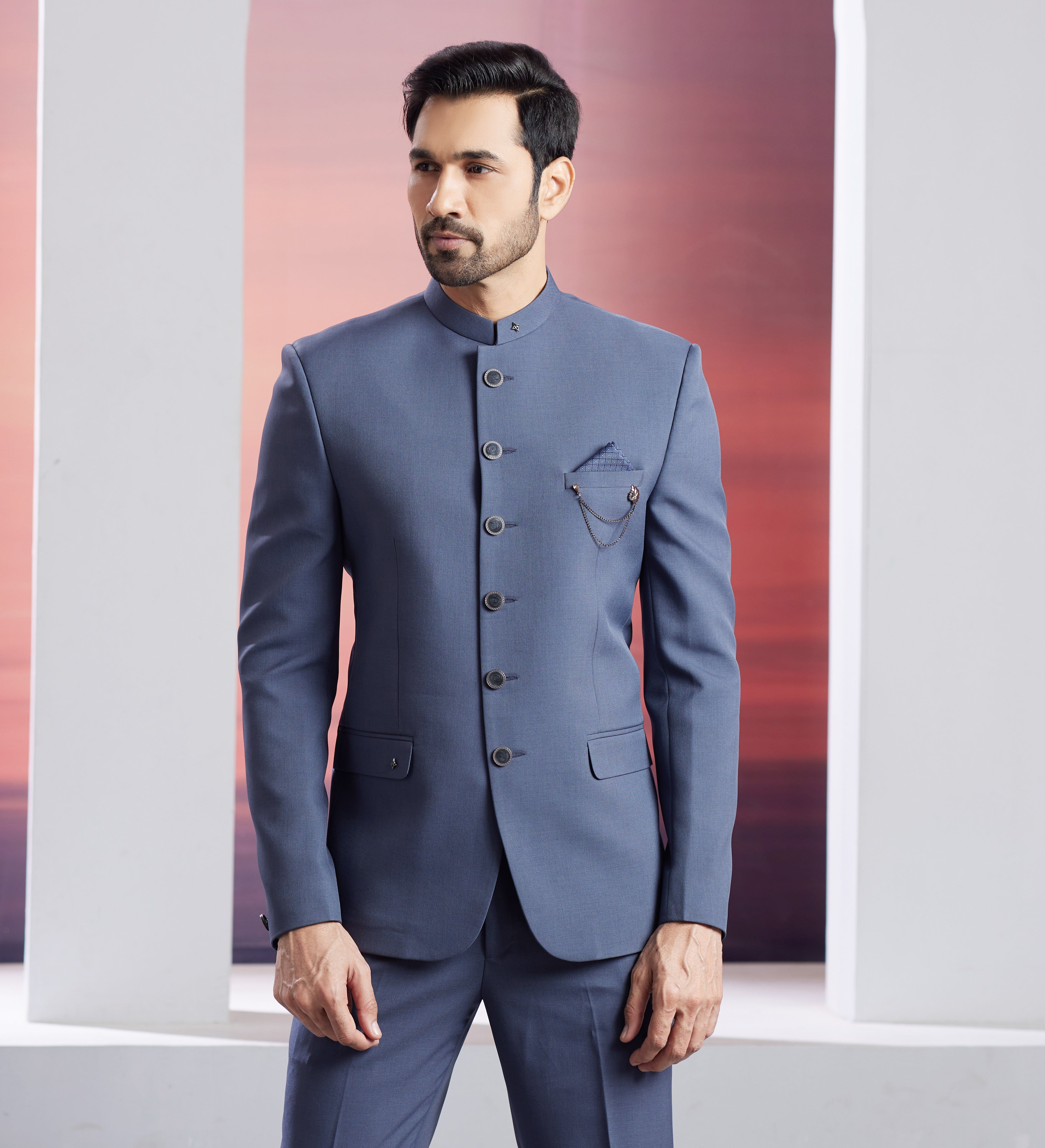 Blue indo-western jacket set