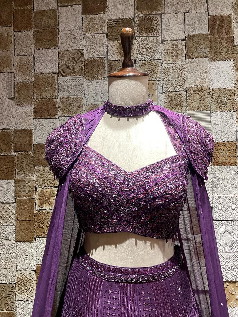 Purple cape style lehenga