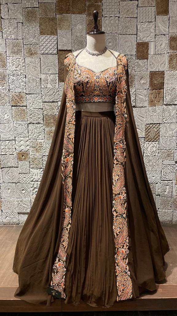 BROWN CAPE STYLE LEHENGA