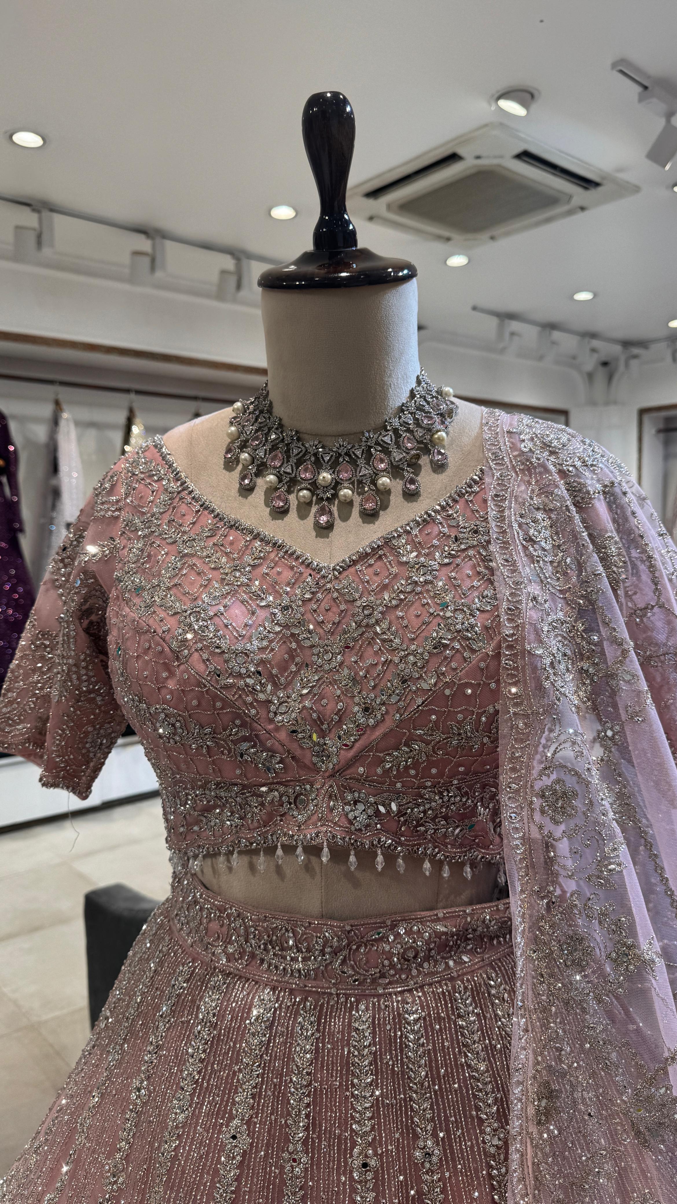 Pink Silk lehenga with sequence and thread work