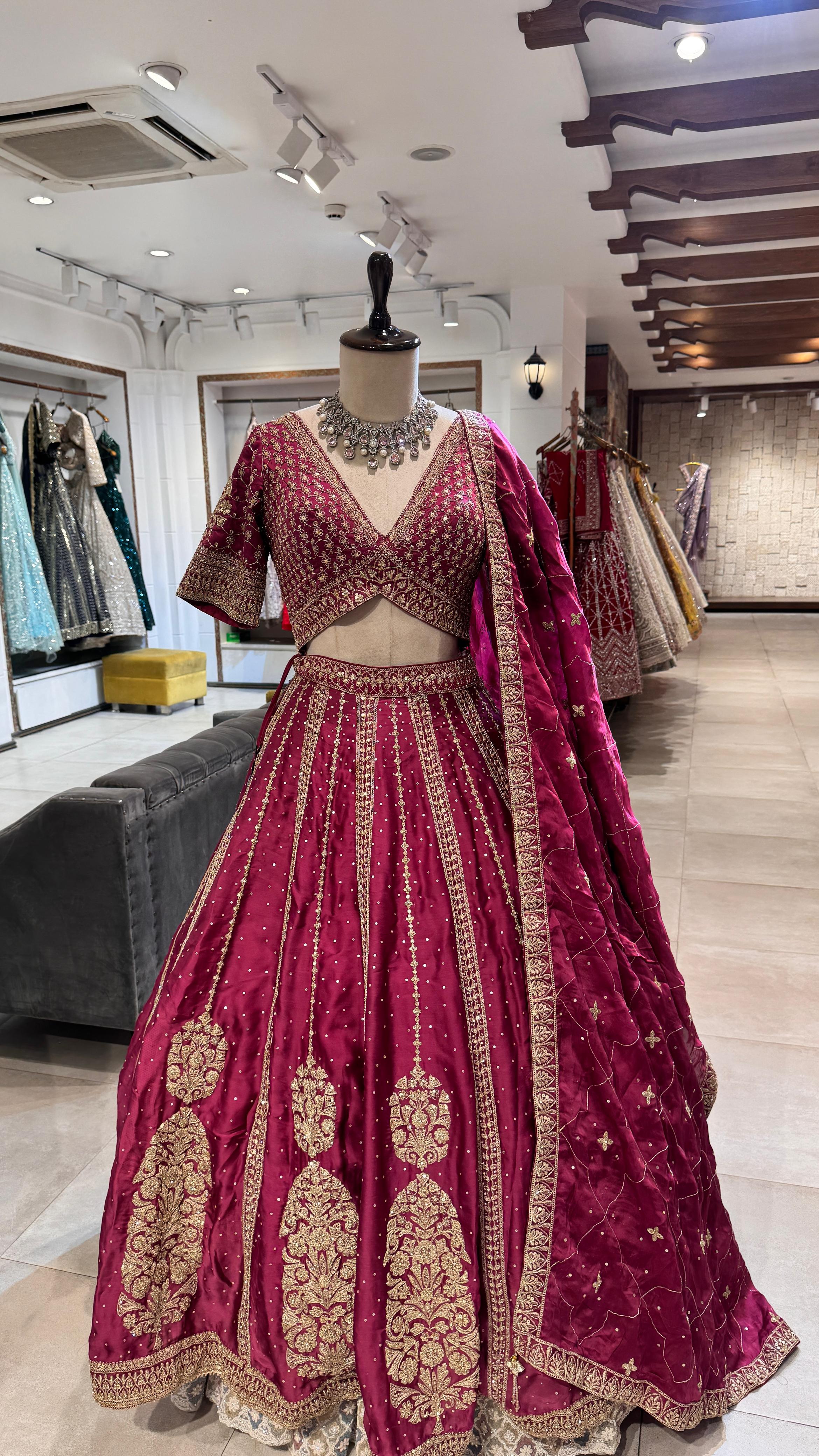 Falsa Silk lehenga with sequence and thread work