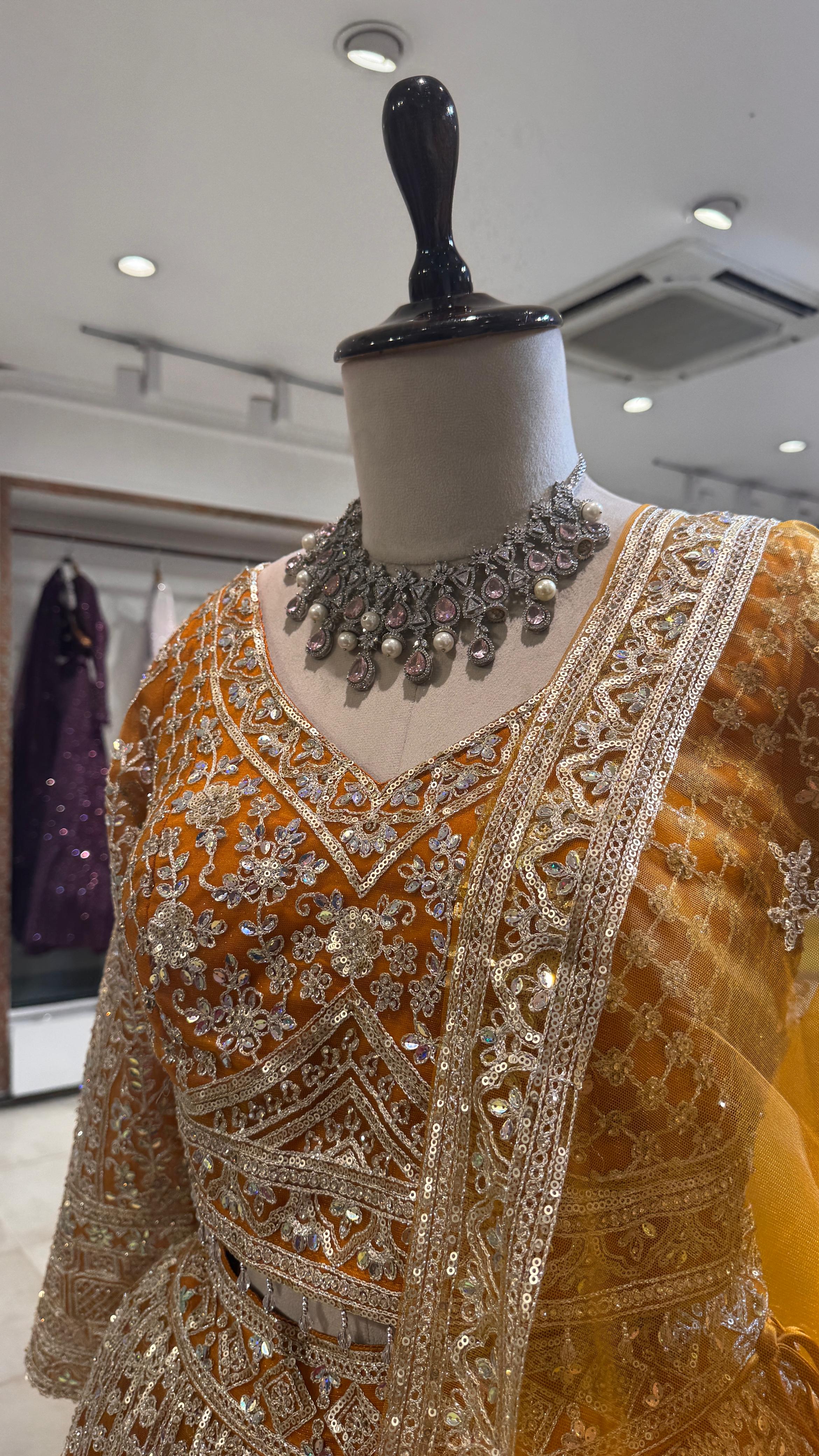 Mustard Silk lehenga with sequence and thread work