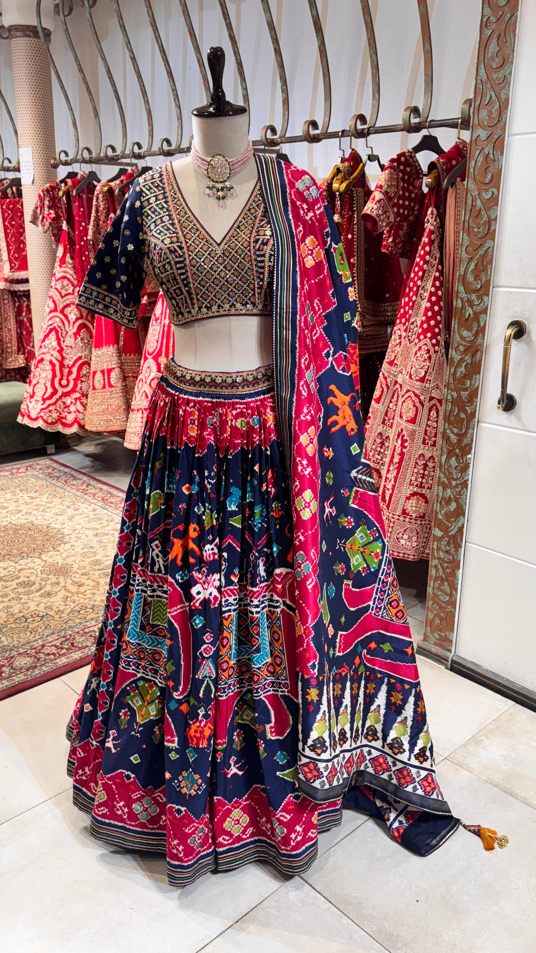 Dark blue printed lehenga